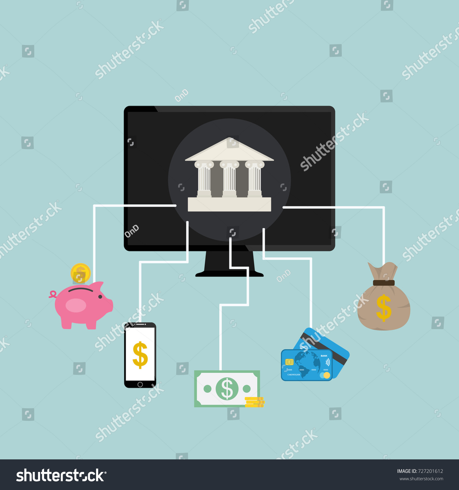 Online Banking Process Scheme On Green Stock Illustration 727201612 ...