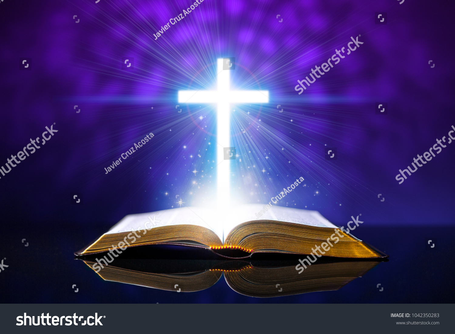 Open Bible On Glass Desk Glowing Stock Photo Edit Now 1042350283