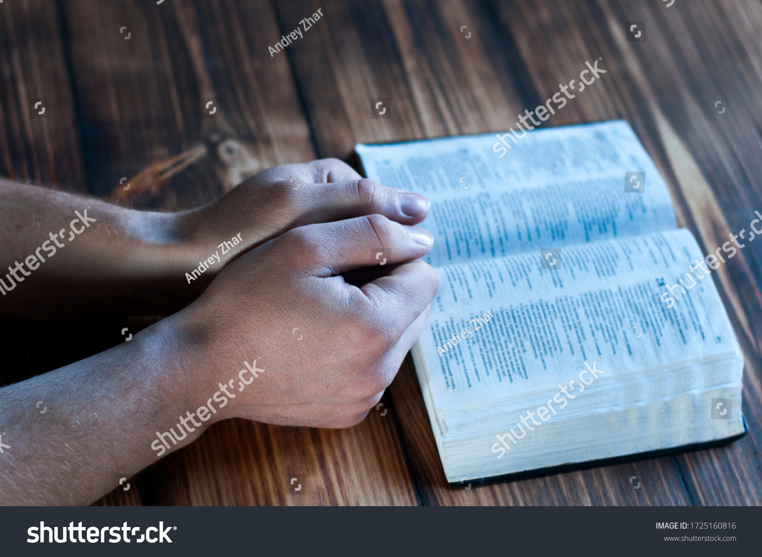 Open Bible On Old Table Hands Stock Photo 1725160816 | Shutterstock