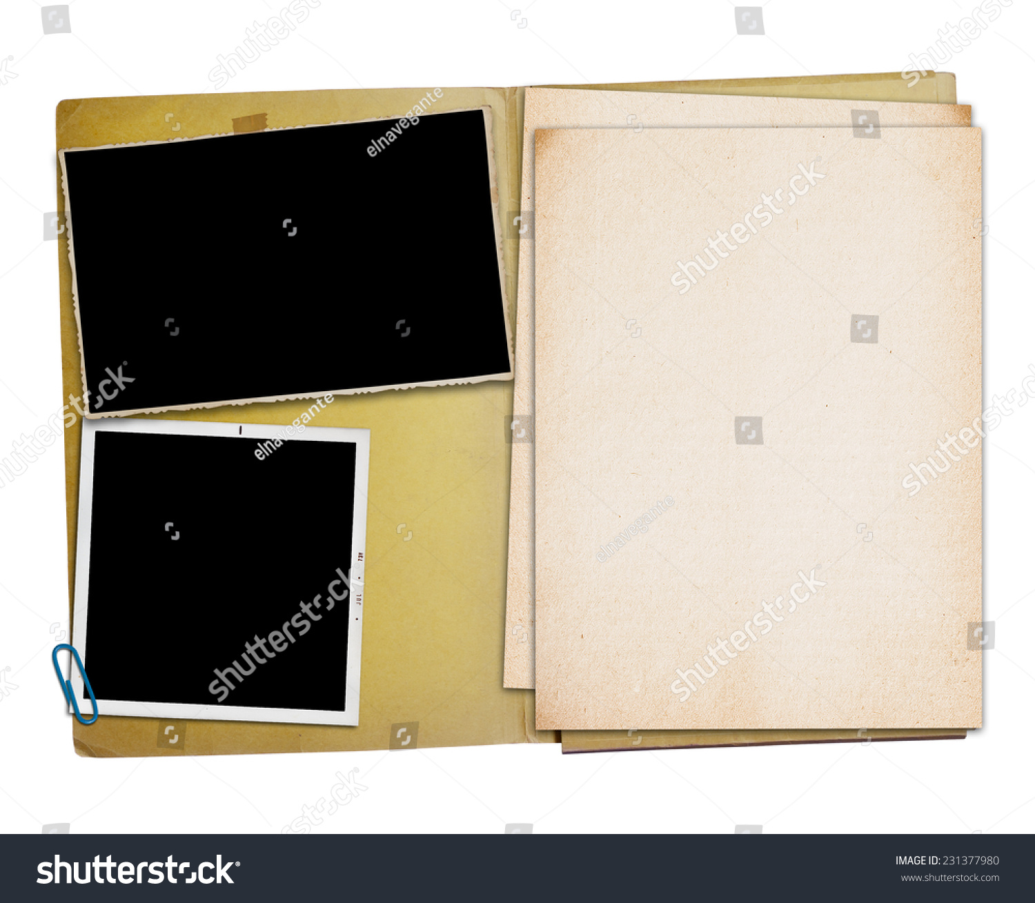 Open Vintage Folder With Two Old Photographs, Isolated, Clipping Path ...