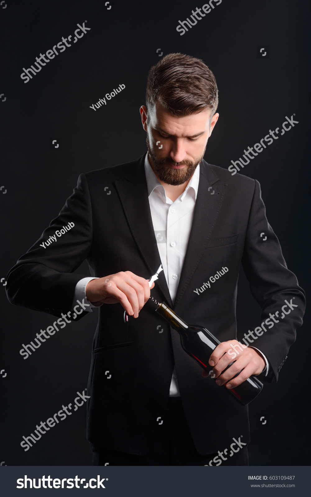 black suit wine shirt