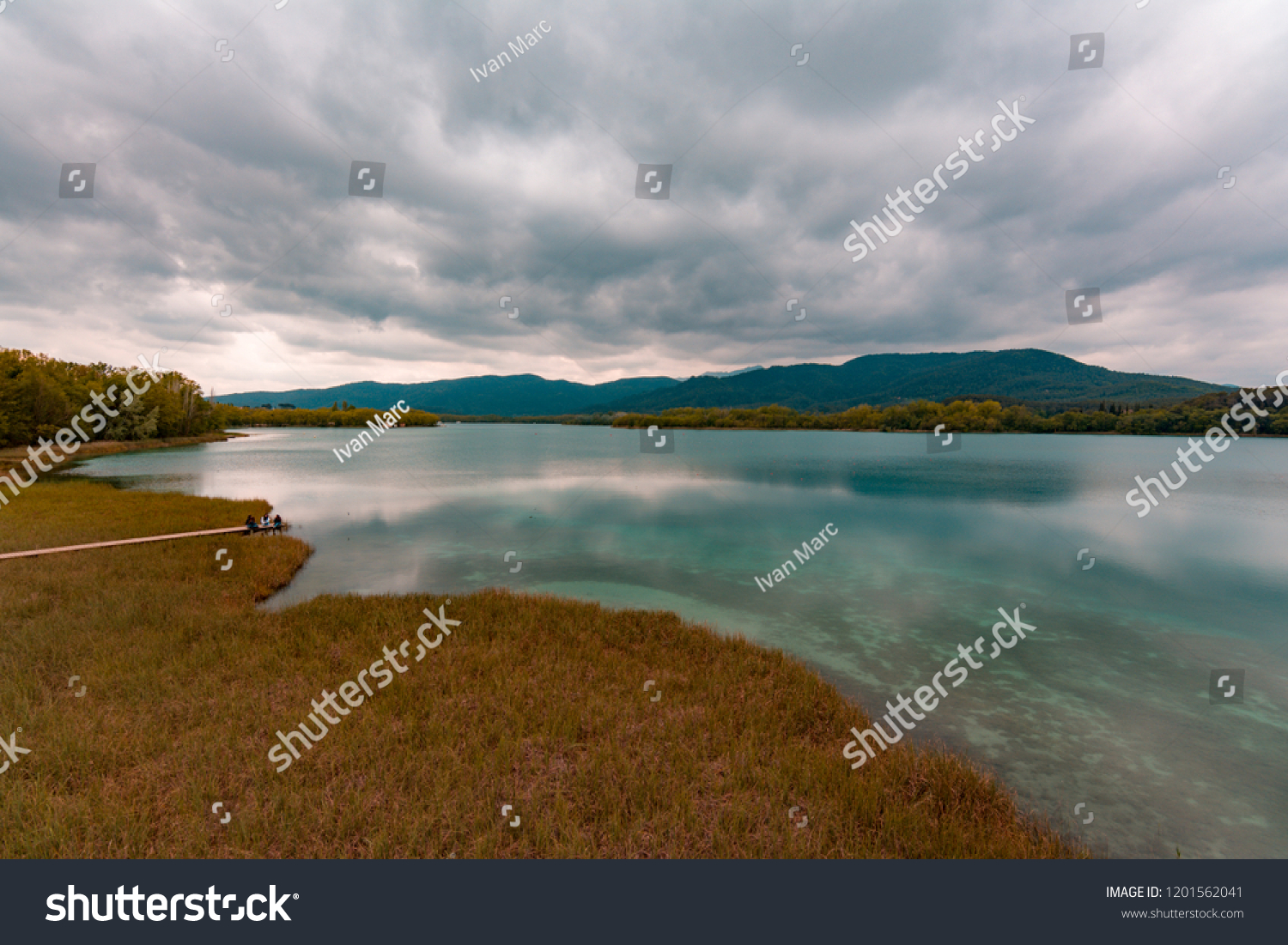 Orange Teal View Lake Banyoles Mirrored Stock Photo Edit Now