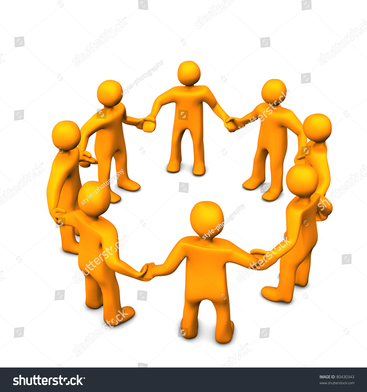 Orange Cartoons In A Circle, Symbolize A Teamwork. Stock Photo 80430343 ...