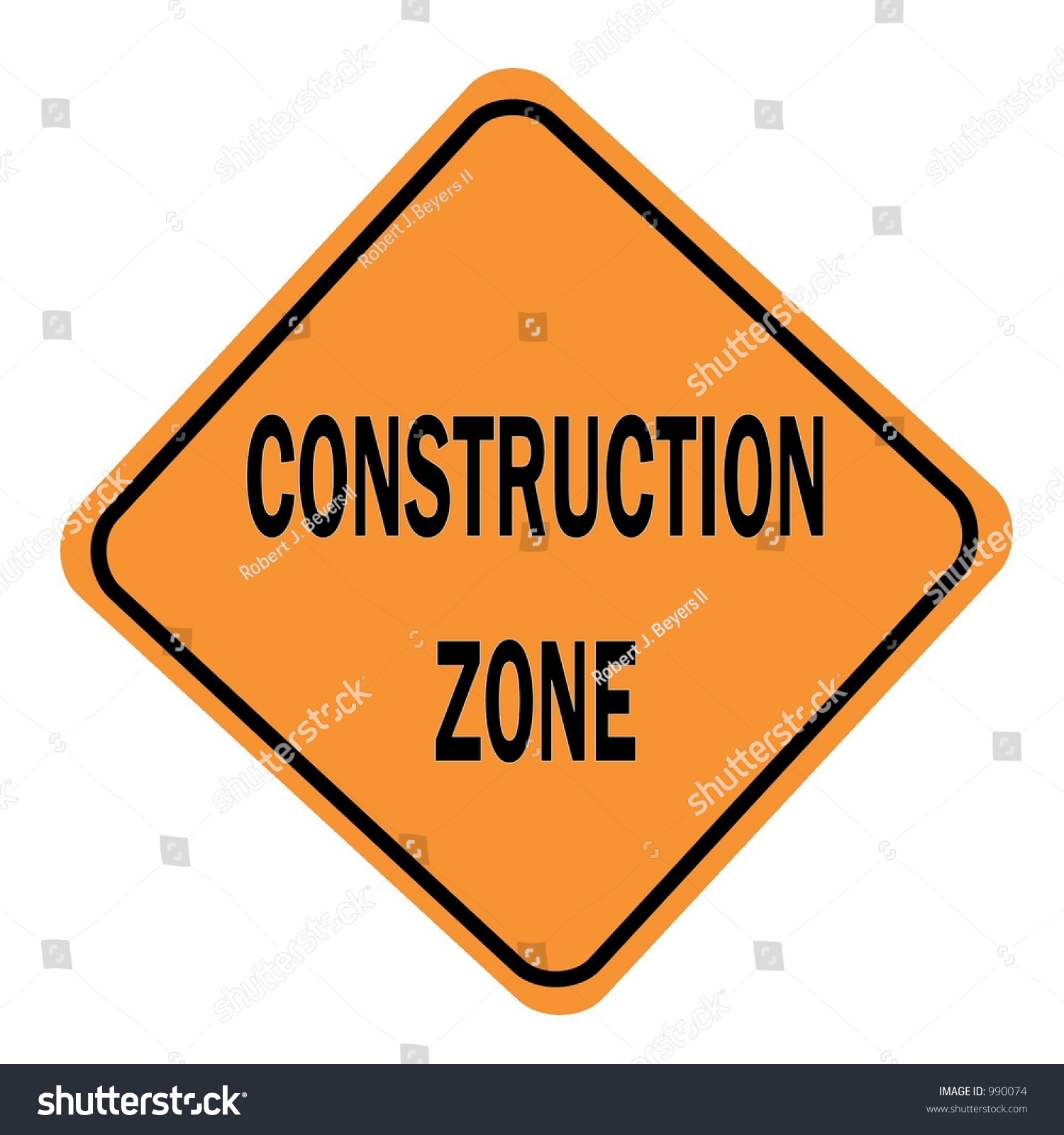 Orange Diamond Sign With A Message Of Construction Zone