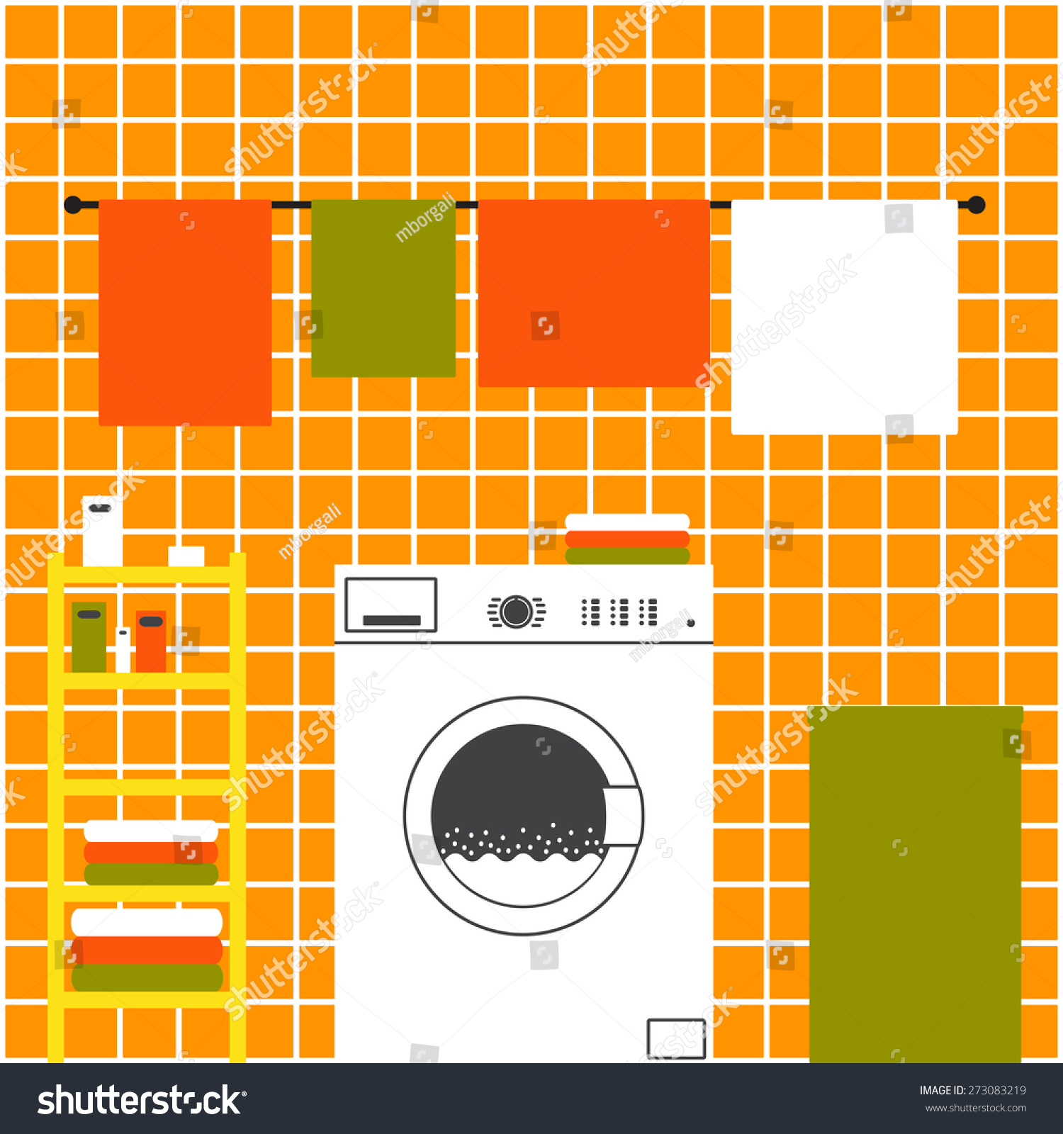 Orange Laundry Room Interior Ceramic Tile Stock Illustration 273083219 