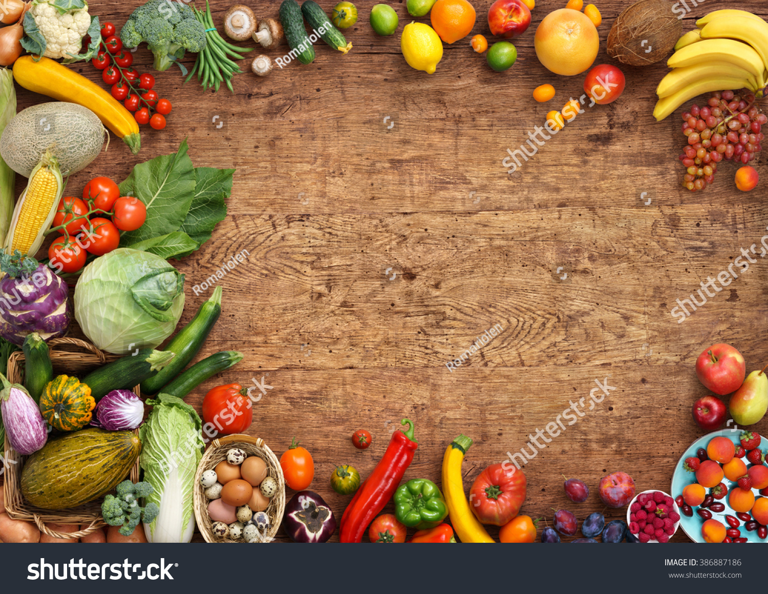 Organic Food Background. Studio Photo Of Different Fruits And ...