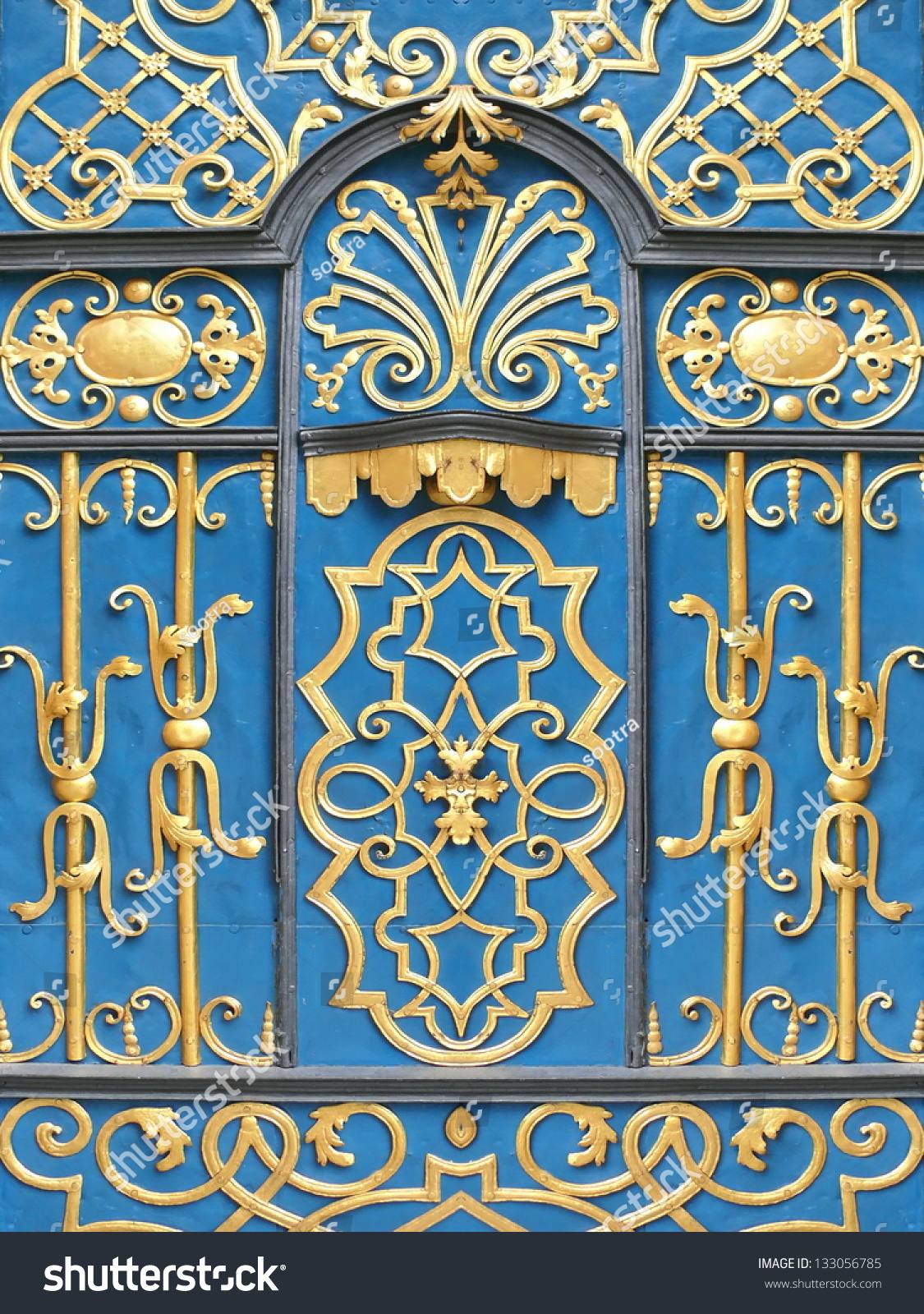 Oriental Wrought Iron Ornament Door Blue Stock Photo 133056785 ...