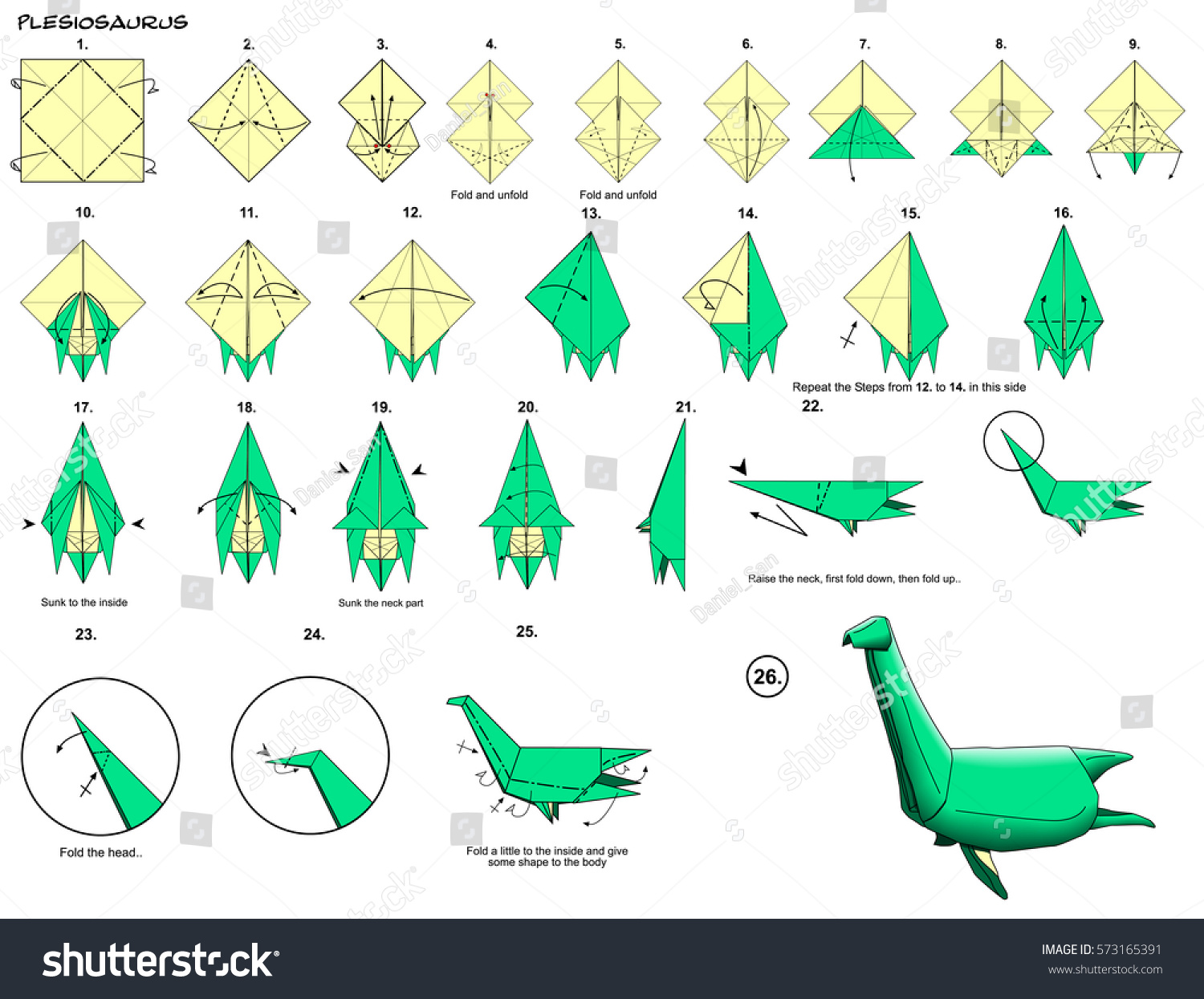 Origami Animal Dinosaur Plesiosaurus Diagram Instructions