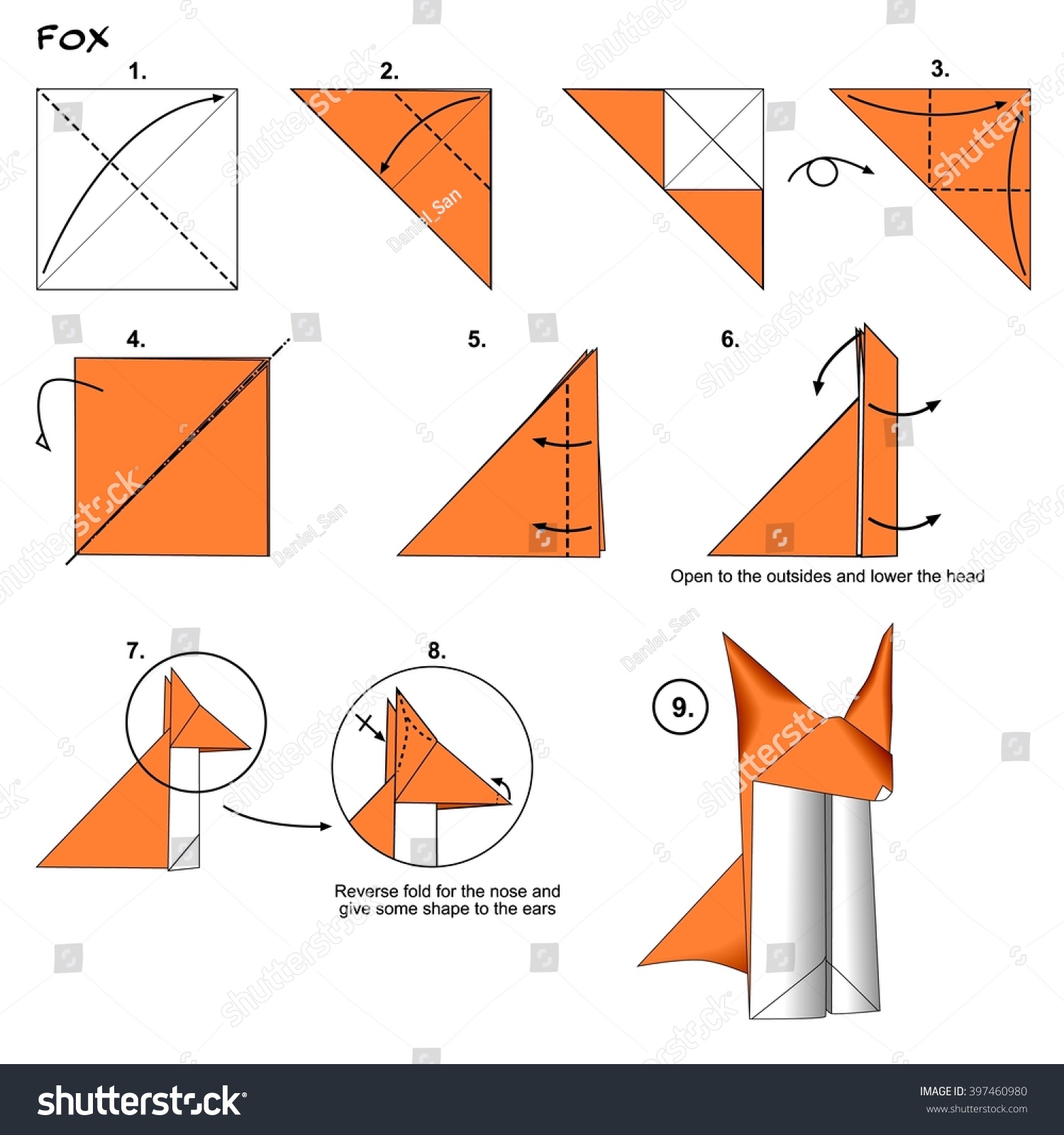 Origami Diagram Origami Fox Animal Origami Stock Illustration 397460980