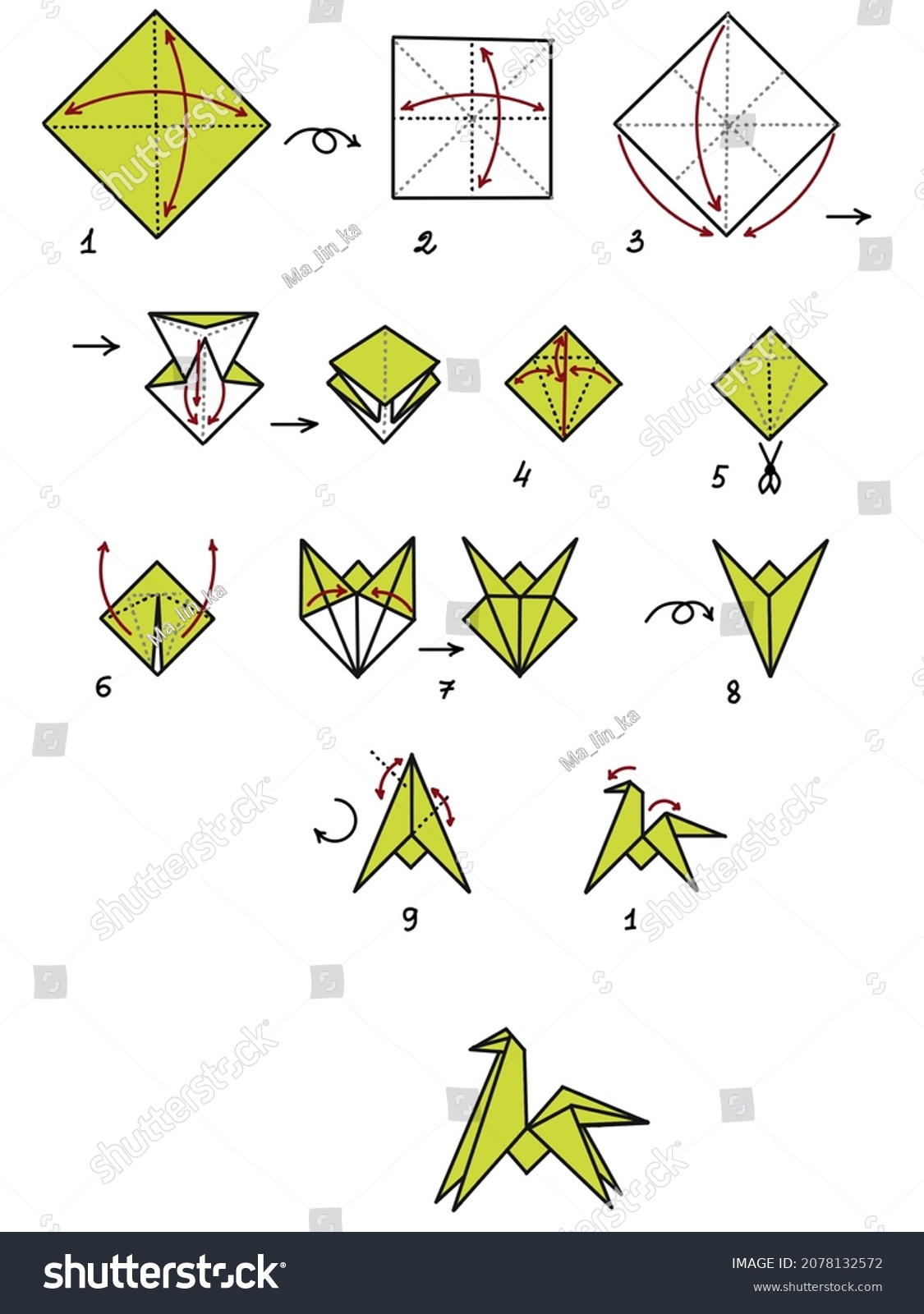 Origami Origami Scheme Horse Origami Diagram Stock Illustration ...