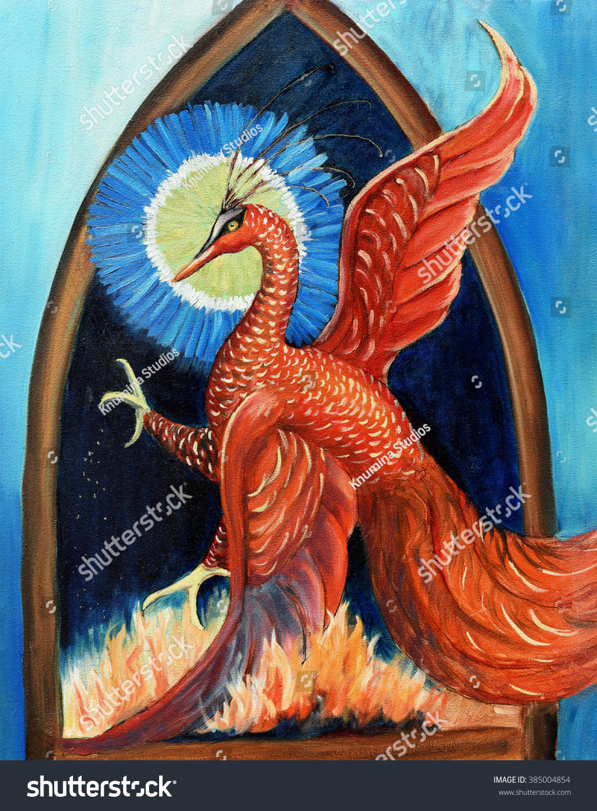 Original Art Acrylic Painting Phoenix Bird Stock Illustration