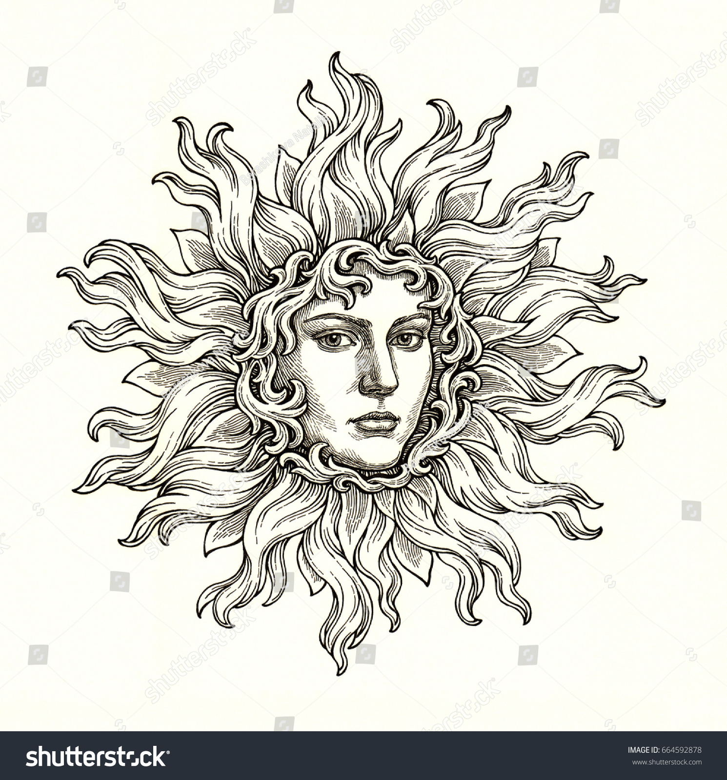 Original Hand Drawing Illustration Magical Sun Stock Illustration