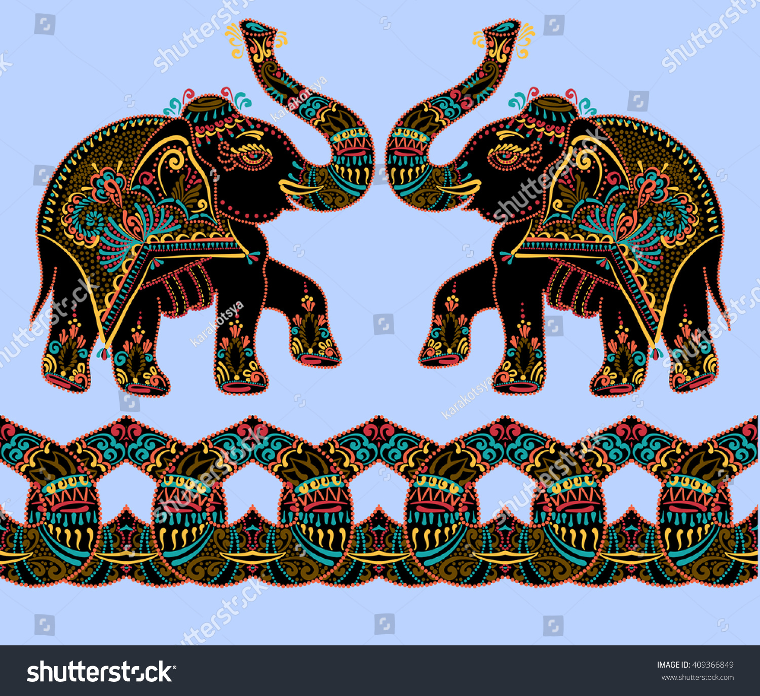 Original Indian Pattern Two Elephants Invitation Stock Illustration ...