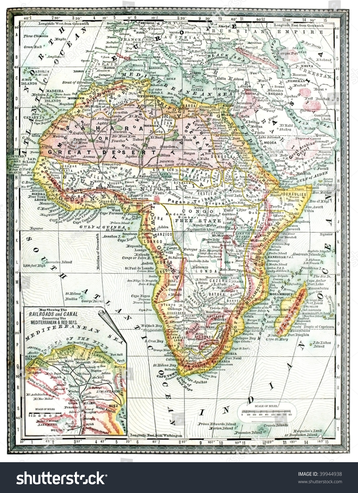 Original Map Africa Line Colored Printed Stock Photo 39944938 ...