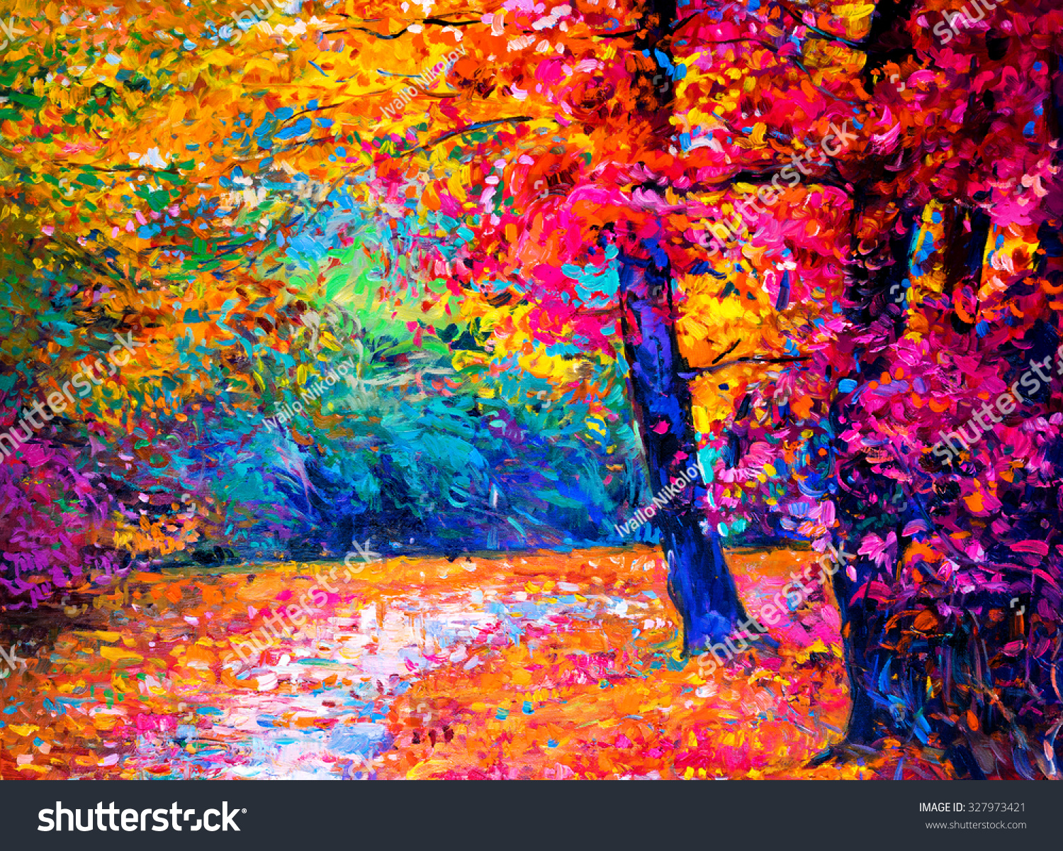 Original Oil Painting On Canvasautumn Landscapemodern Stock 