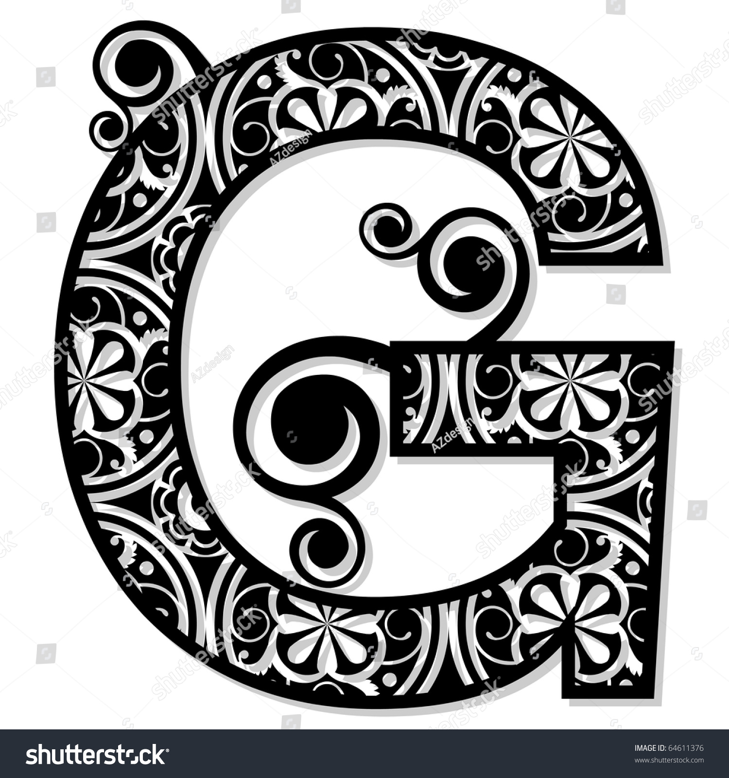 Ornamental Alphabet Isolated On White Background, Decorative Design ...