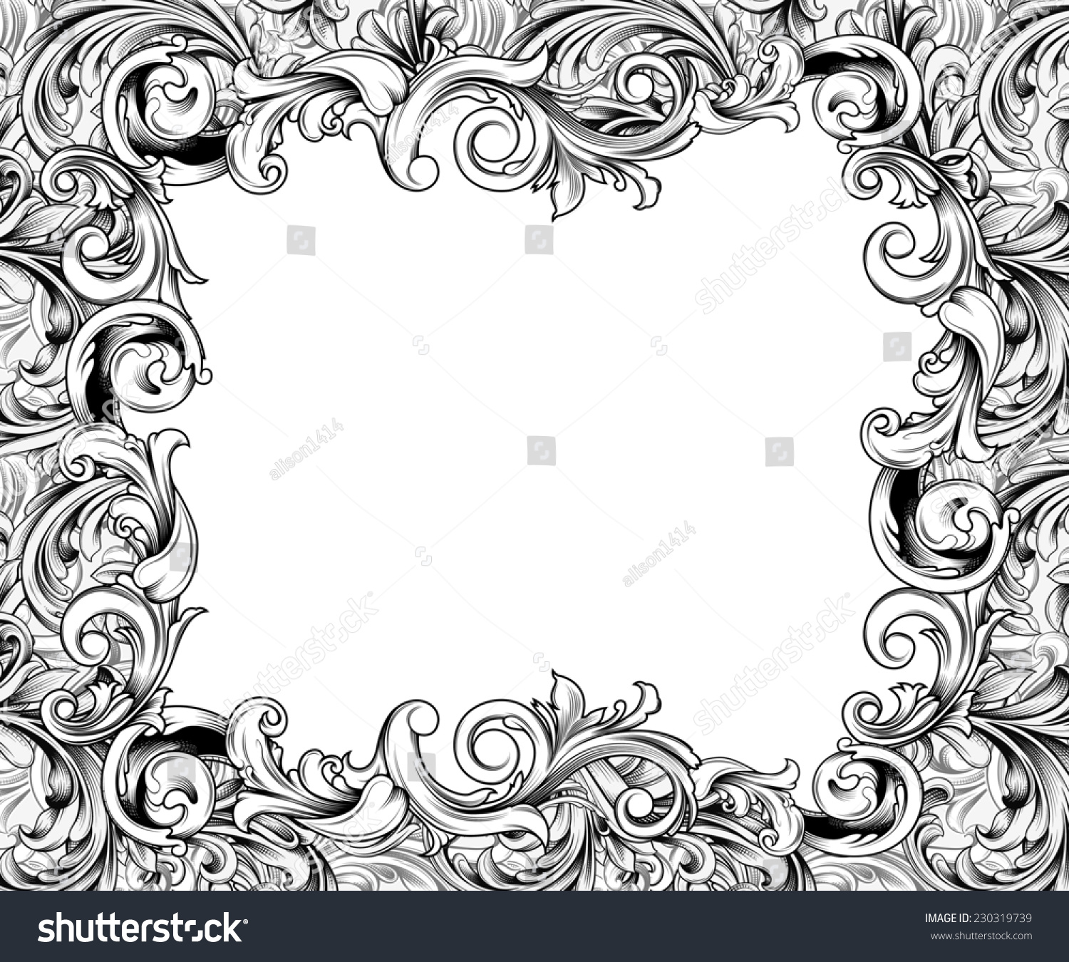 Ornate Baroque Or Rococo Frame Of Hand Drawn Engraved Flourishes Stock ...