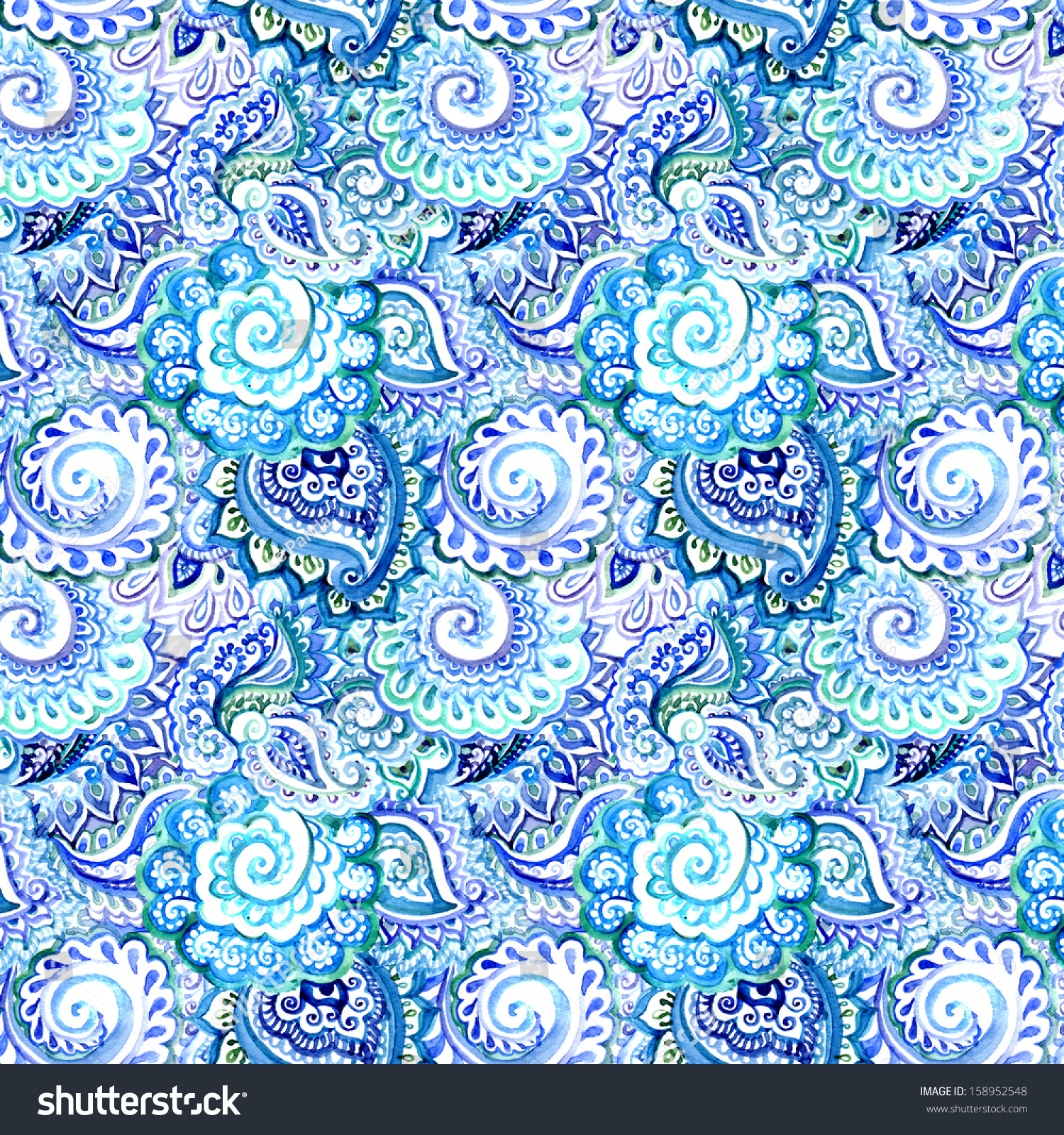 Ornate Blue Watercolor Background Indian Ornamental Stock Illustration 158952548 - Shutterstock