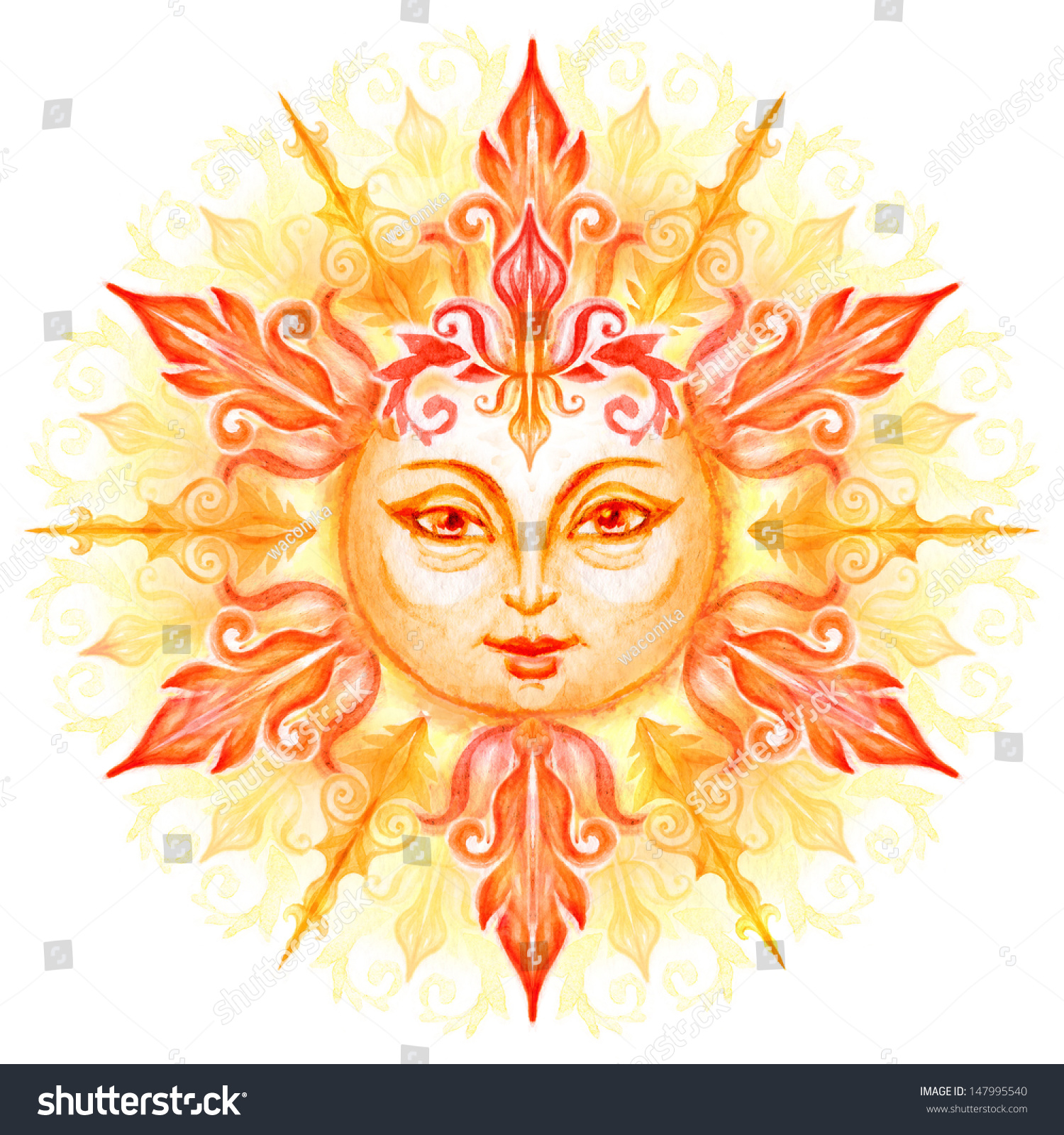 Ornate Sun Face Isolated On White Stock Illustration 147995540 ...