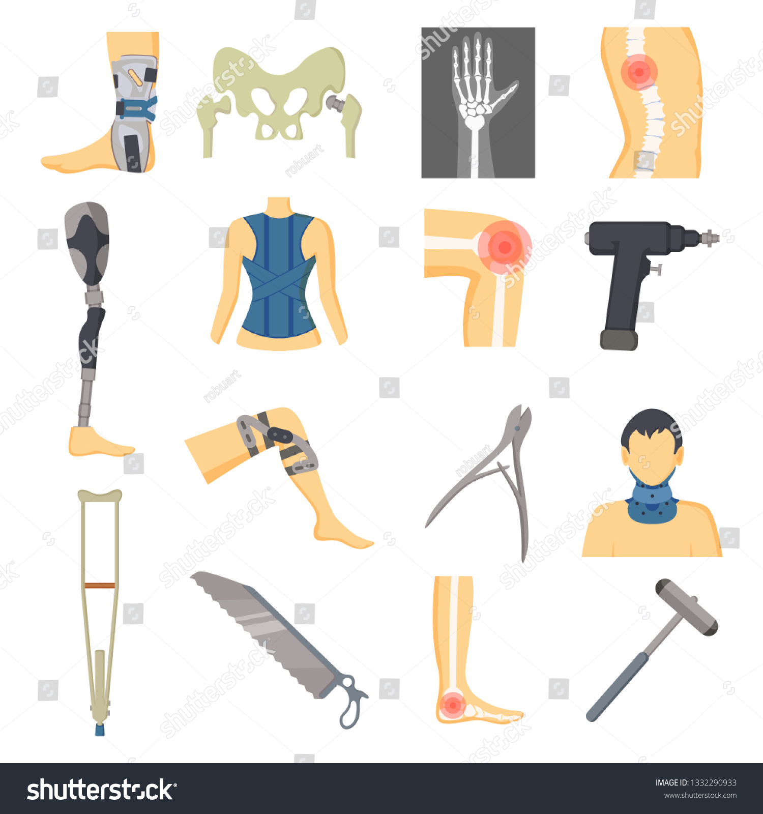 Orthopedic Icons Collection Hand Shown Xray Stock Illustration ...