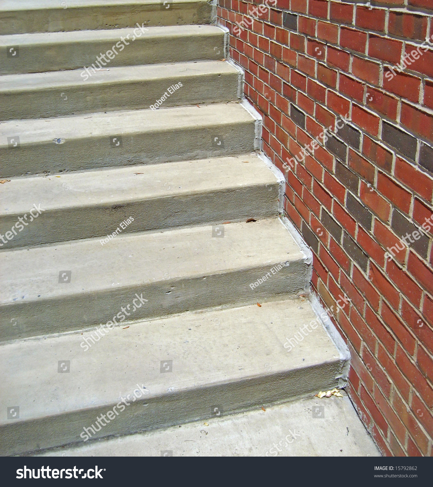 Outdoor Cement Staircase Against A Brick Wall. Stock Photo 15792862 ...