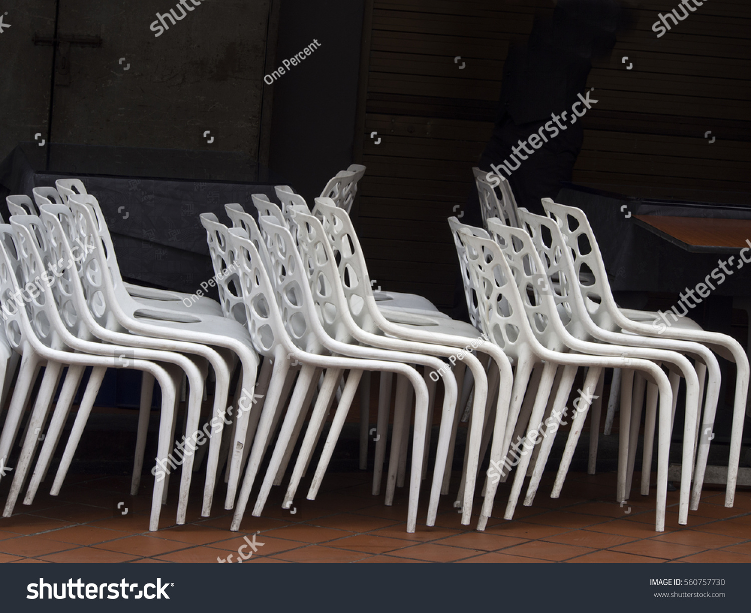 Outdoor Dining Chairs Tables Stacked Ground Stock Photo Edit Now