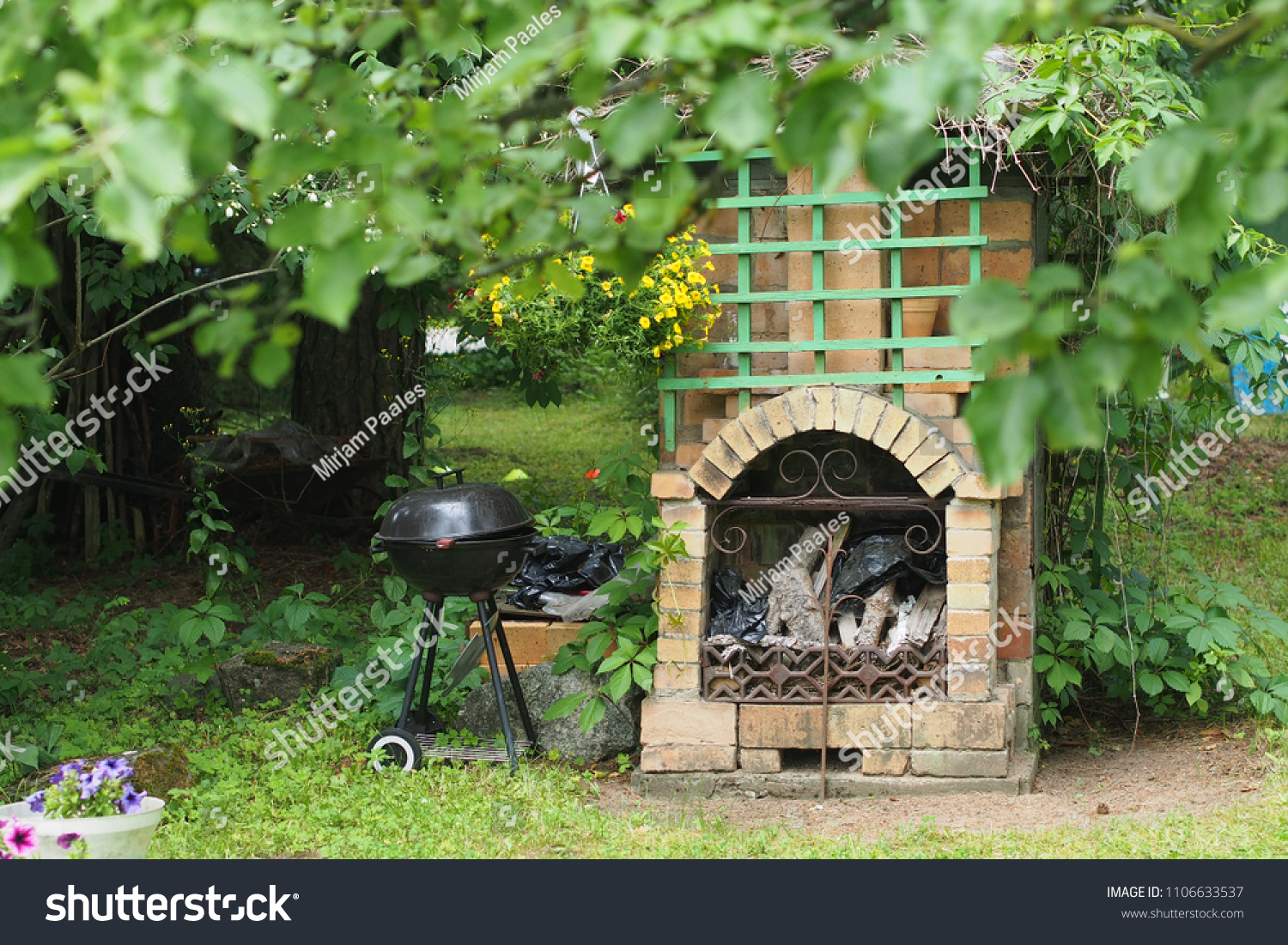 Outdoor Fireplace Metal Grill Parks Outdoor Stock Image