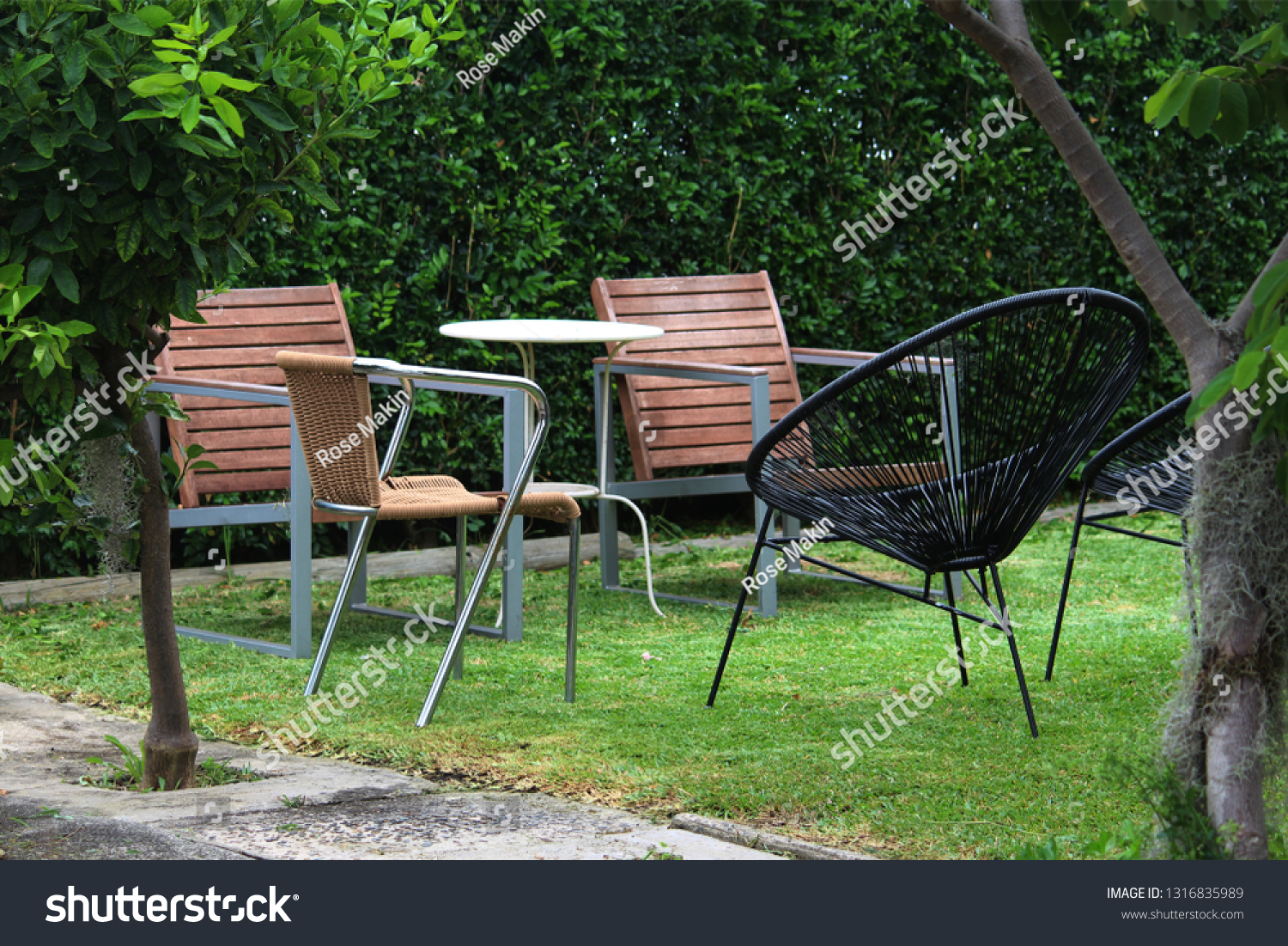 Outdoor Patio Furniture On Lawn Front Stock Photo Edit Now