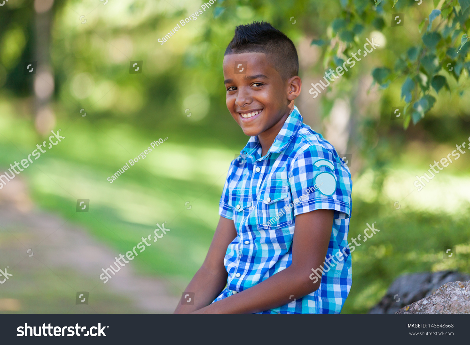 Outdoor Portrait Cute Teenage Black Boy Stock Photo 148848668 ...