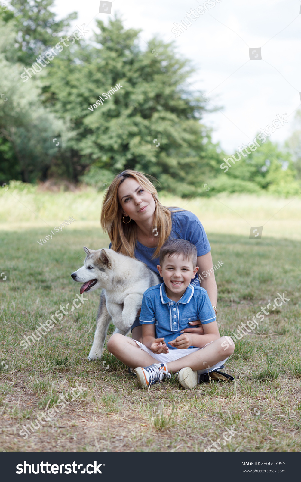 Outdoor Portrait Mother Son Malamute Puppy Stock Photo Edit Now