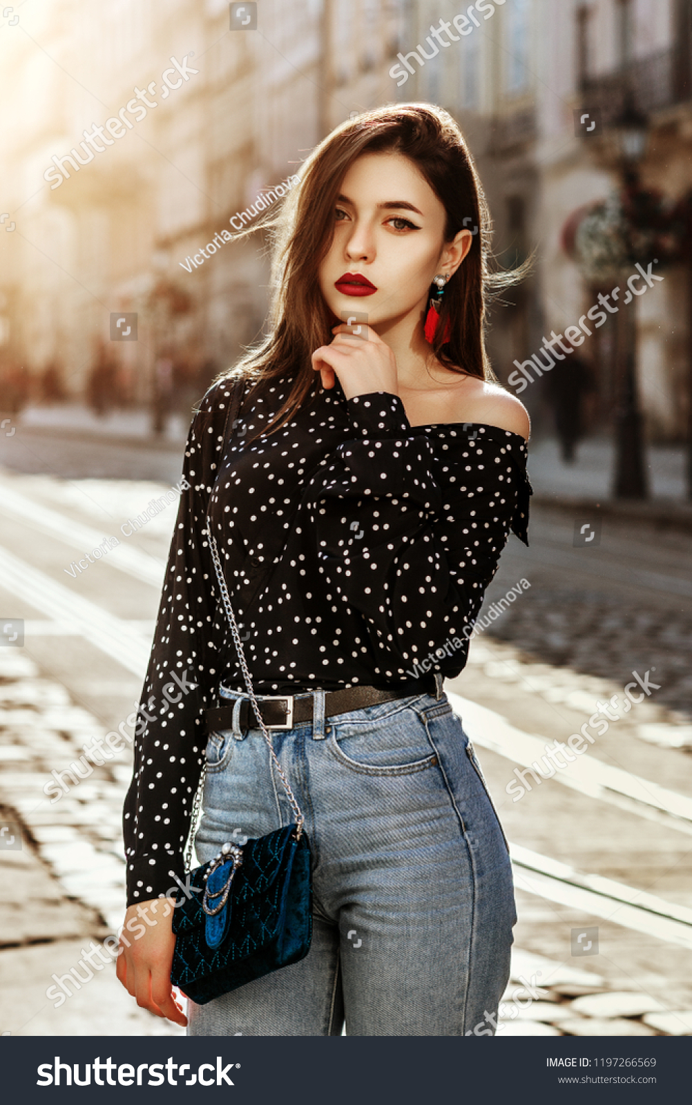 black and white polka dot blouse outfit