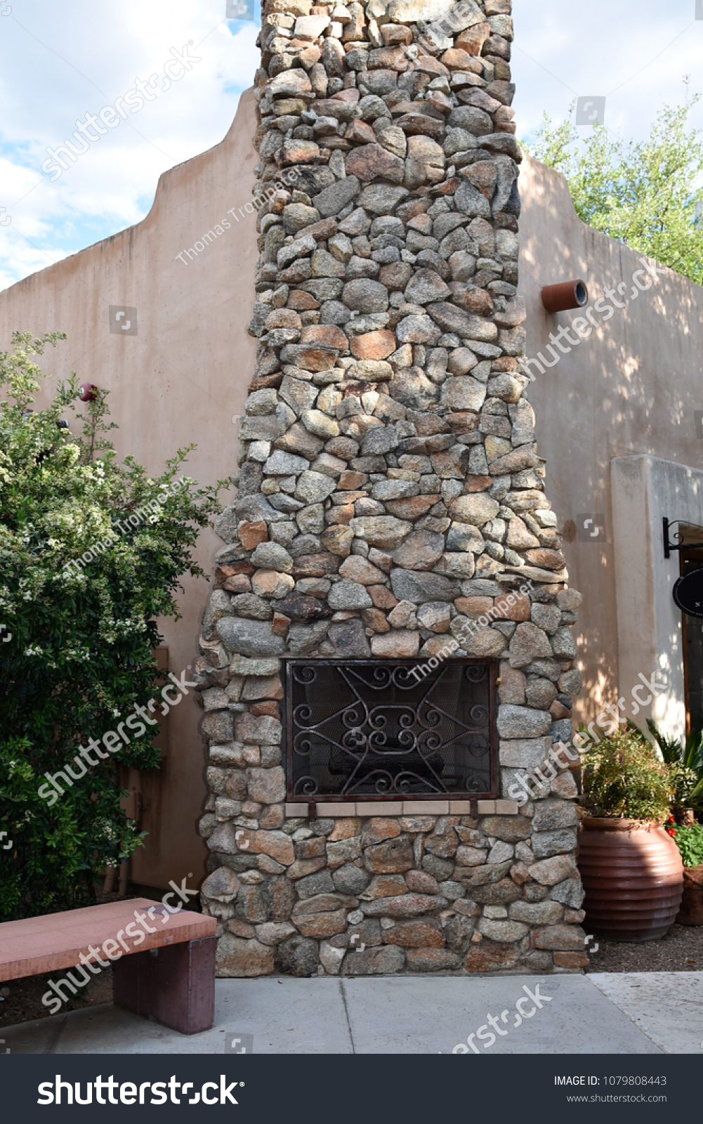 Outdoor River Rock Fireplace Royalty Free Stock Image