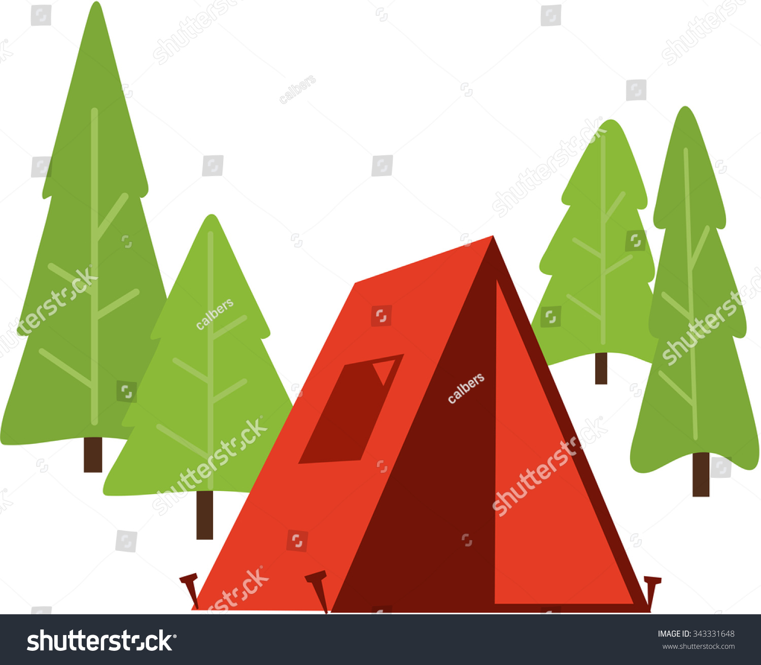 Outline of trees and camping tent illustration