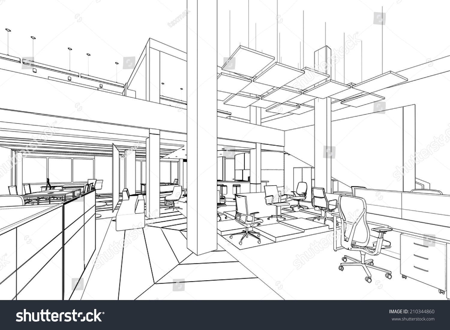 Outline Sketch Interior Office Area Clipping Stock Illustration ...