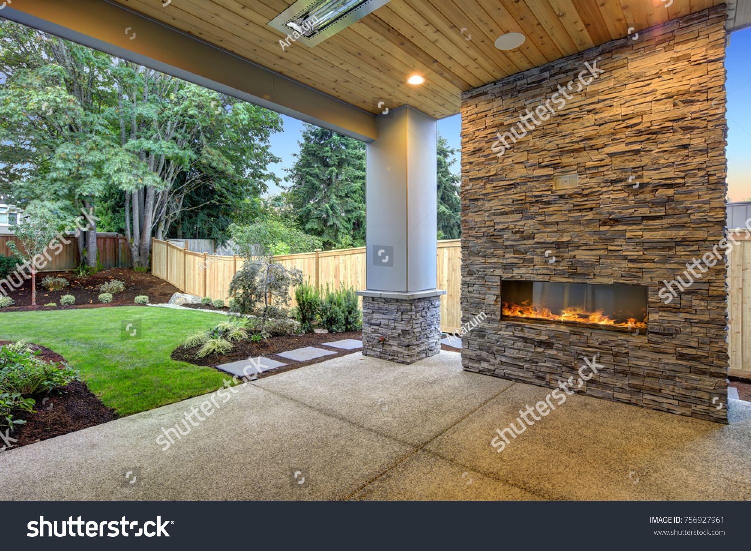 Outside Patio Features Natural Wood Plank Stock Photo Edit
