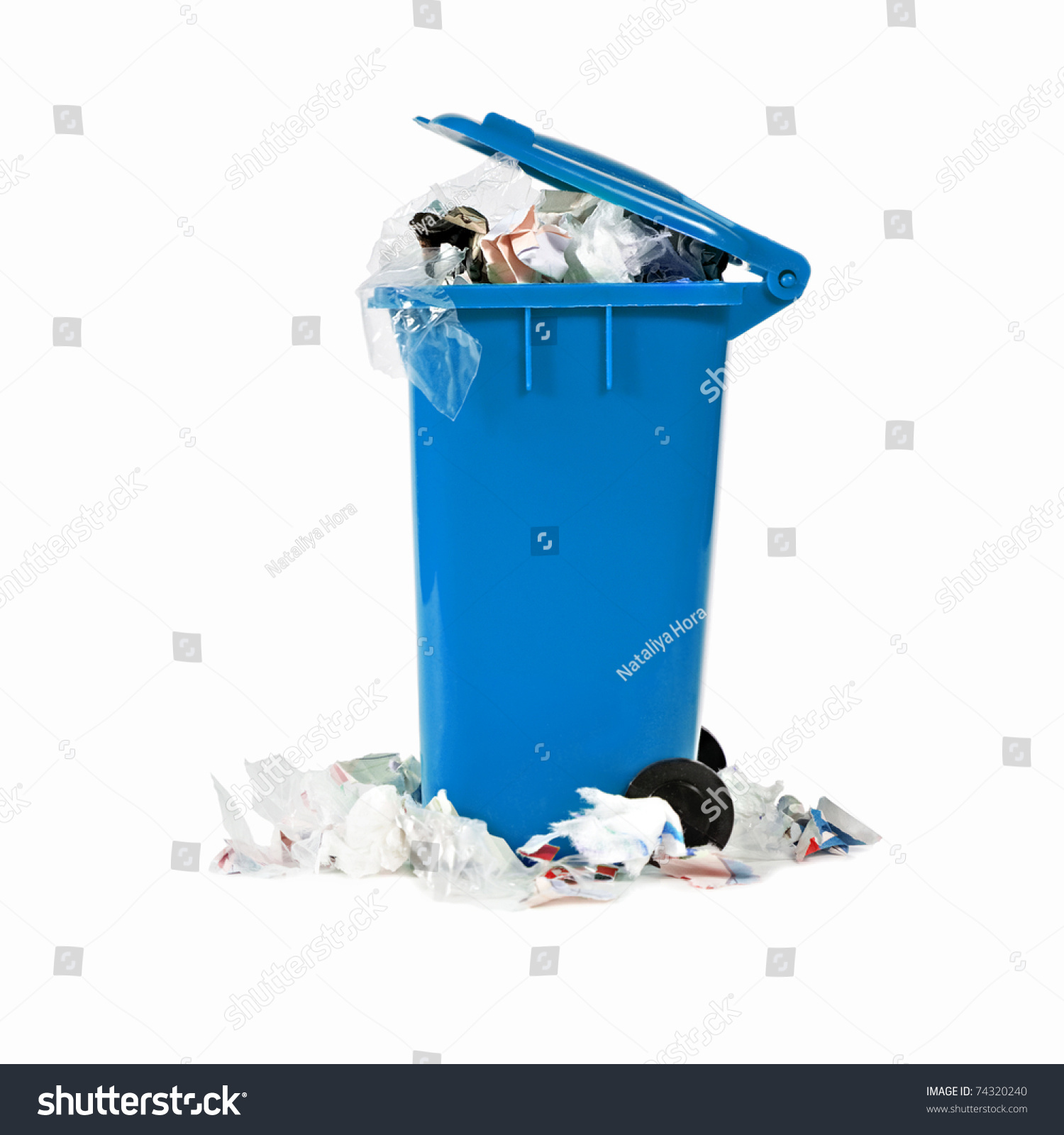 Overflowing Blue Garbage Bin Stock Photo 74320240 : Shutterstock