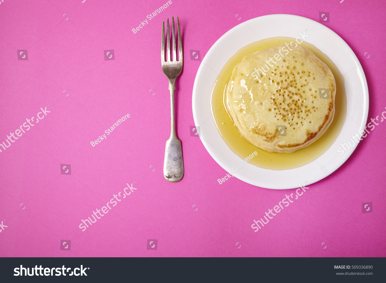 Overhead View Stack Pancakes Golden Syrup Stock Photo Edit Now 509336890