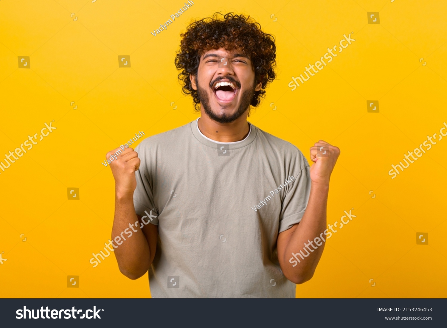 Overjoyed Happy Indian Curly Man Screaming Stock Photo 2153246453 ...