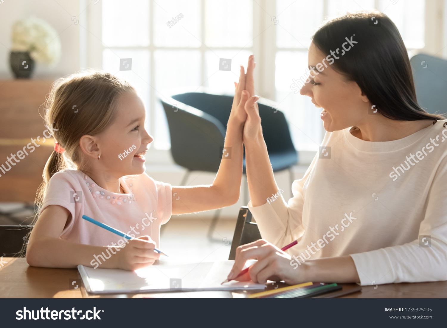 Overjoyed Young Mom Small Daughter Give Stock Photo 1739325005 ...