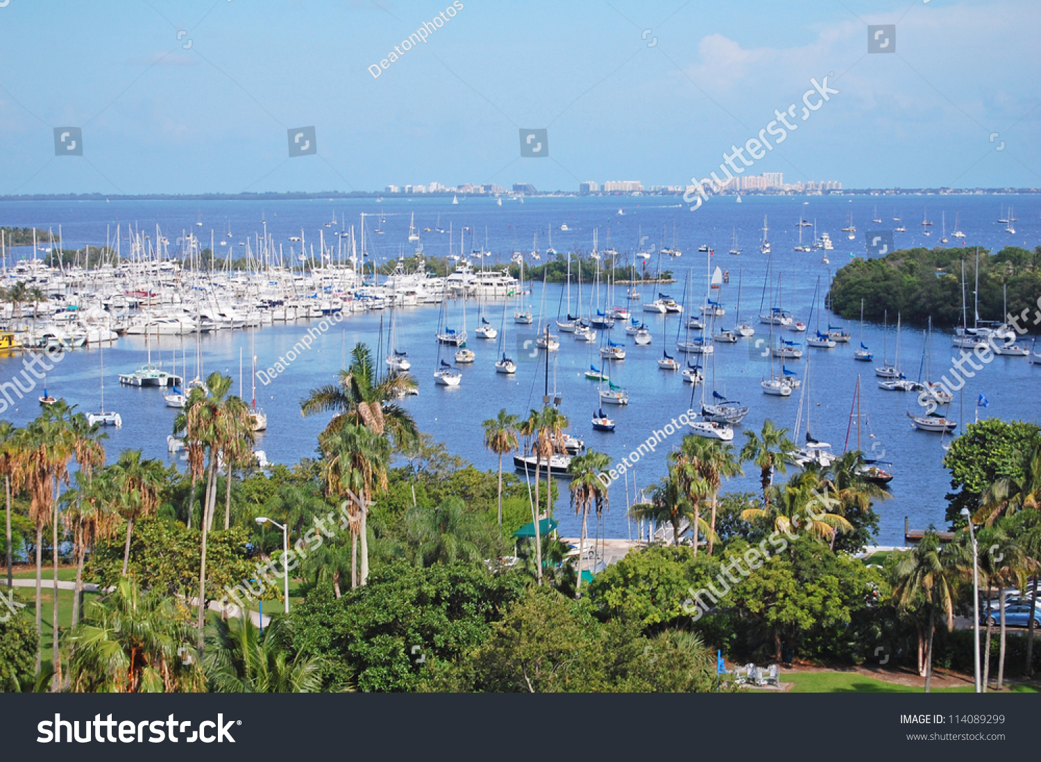 Overlooking Biscayne Bay To Key Biscayne, Miami Stock Photo 114089299 ...