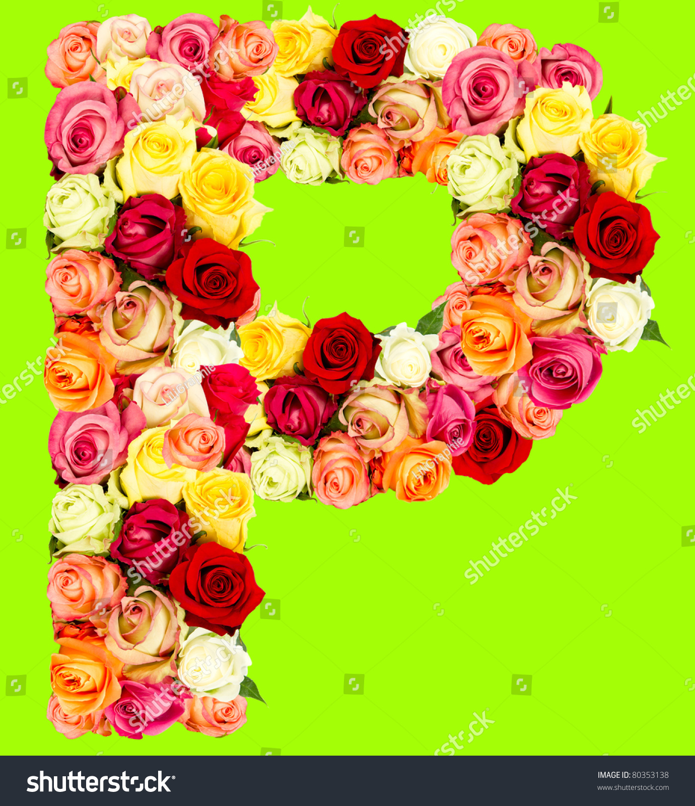 P, Roses Flower Alphabet Over Green Stock Photo 80353138 : Shutterstock