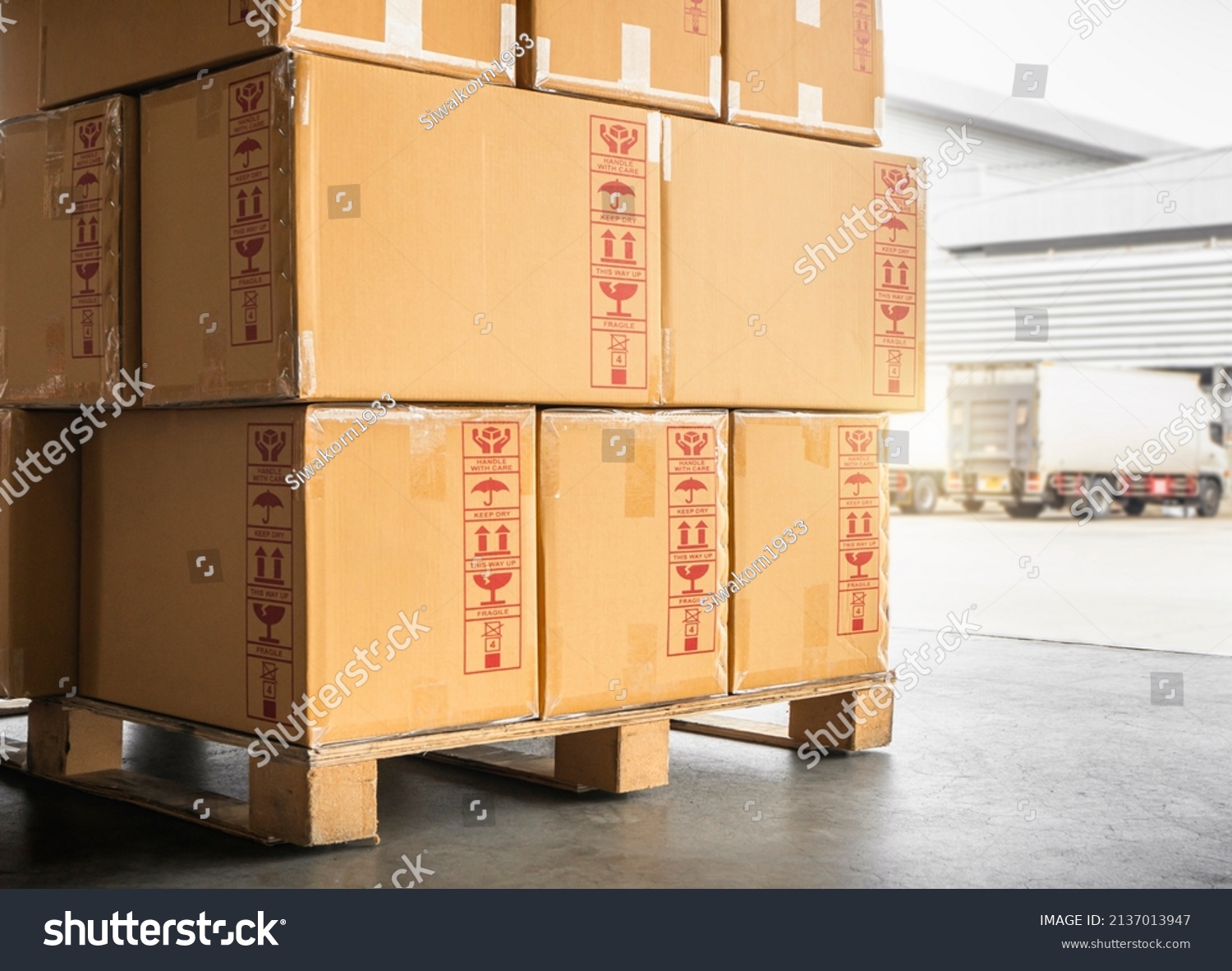 Packaging Boxes Stacked On Pallet Loading Stock Photo 2137013947 ...