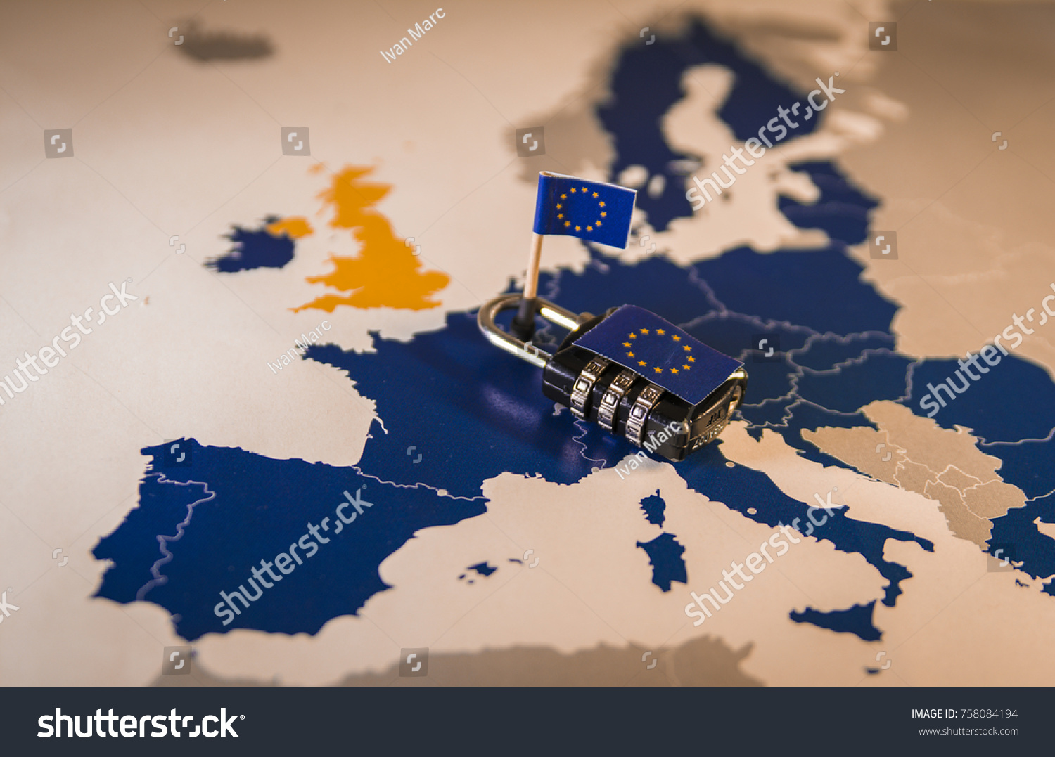 Padlock Over Eu Map Symbolizing Eu Stock Photo (Edit Now) 758084194