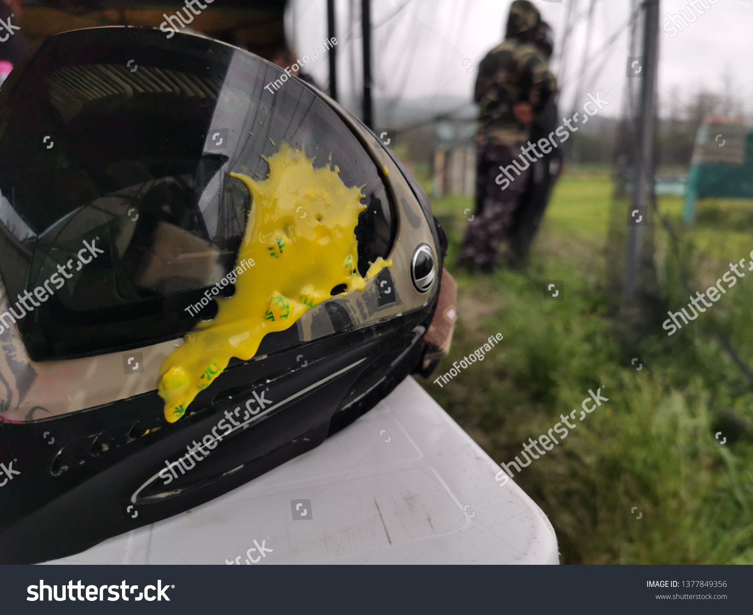 Download Paintball Mask Hit Yellow Paint Ball Stock Photo Edit Now 1377849356 PSD Mockup Templates