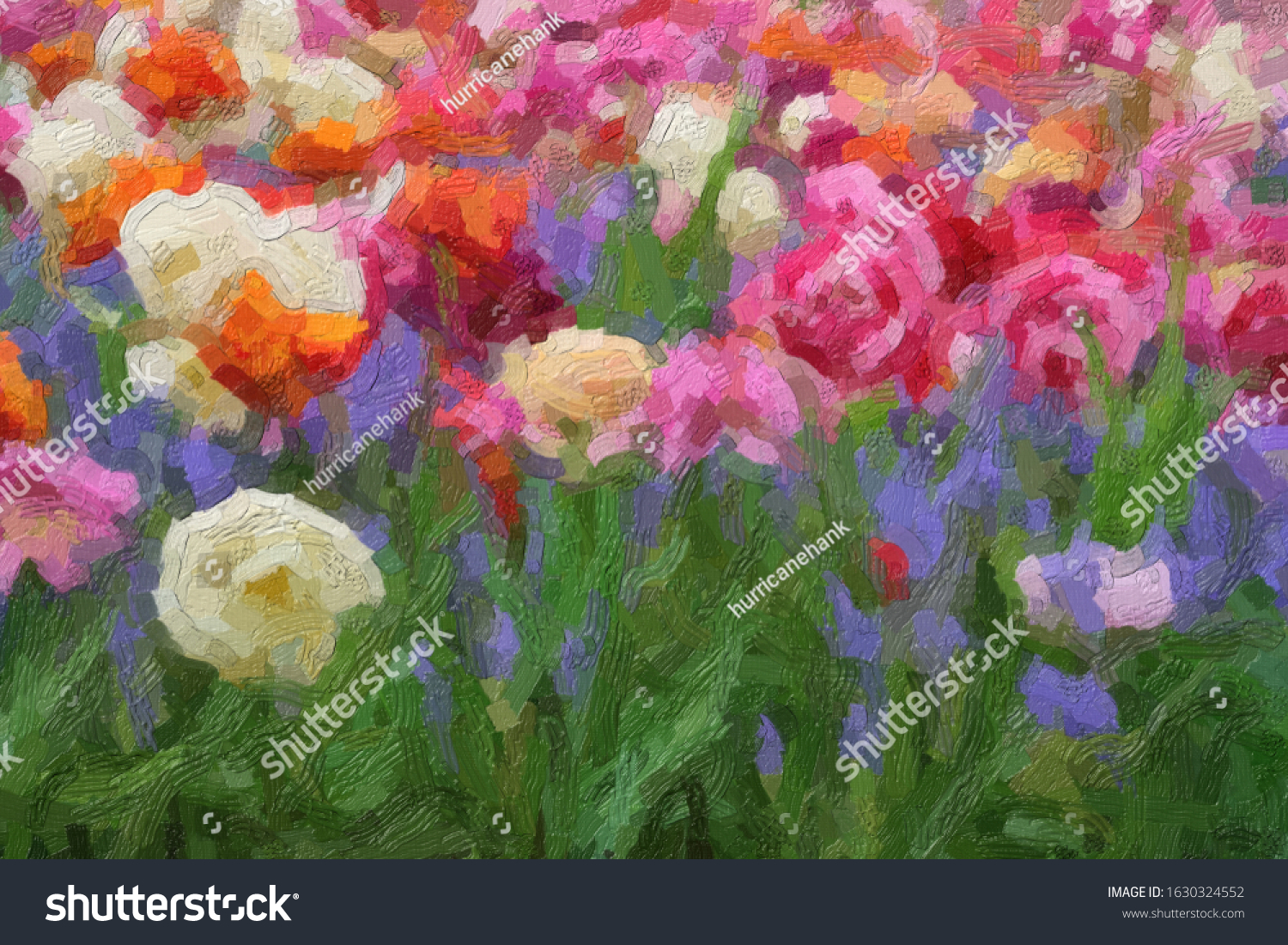 Painted Colorful Tulip Garden Spring Painting Stock Illustration