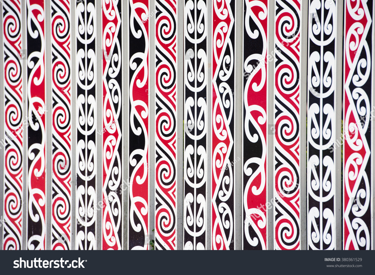 Painted Maori Decorations On Fence Rotorua Stock Photo 380361529 ...