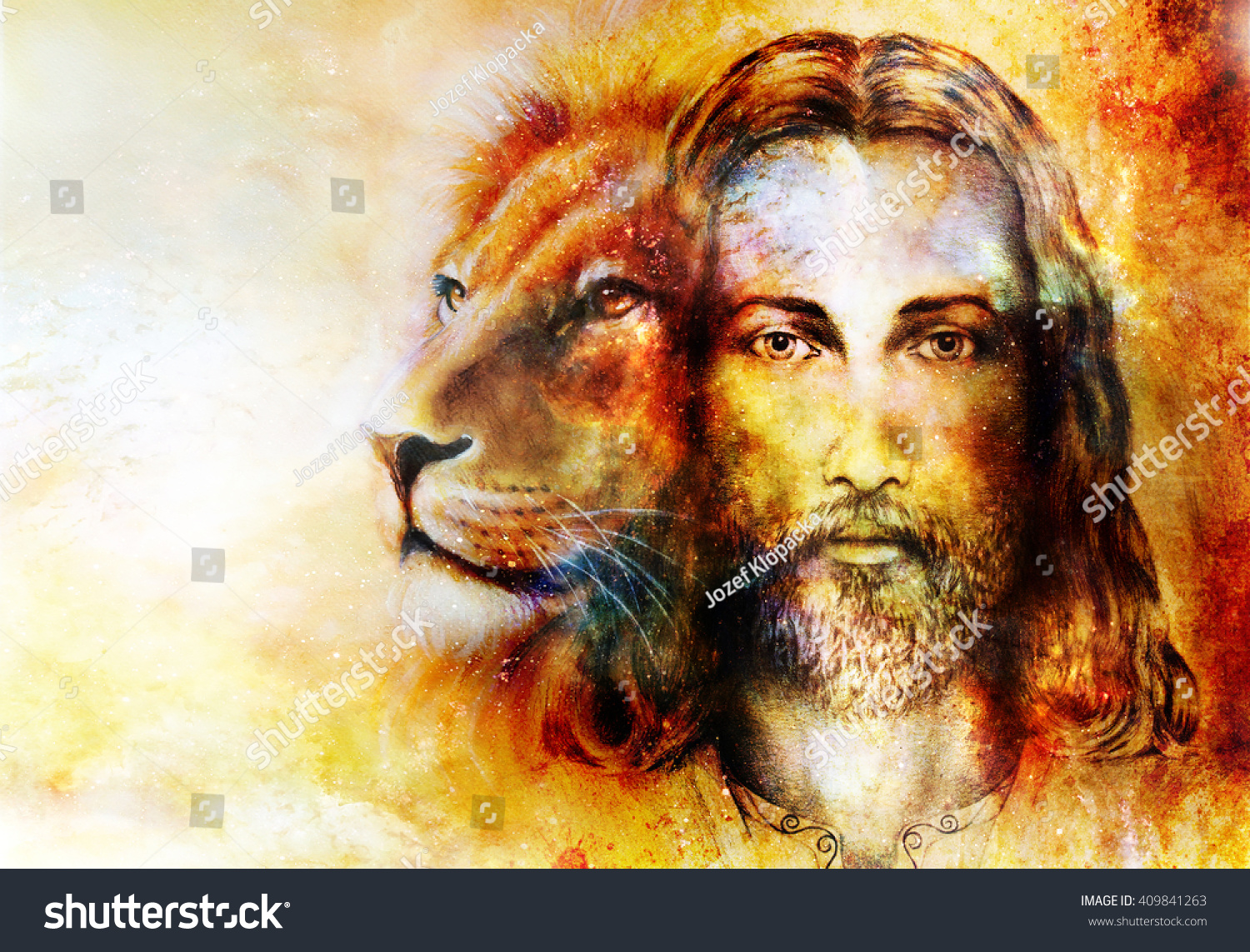 Painting Jesus Lion On Beautiful Colorful Stock Illustration 409841263