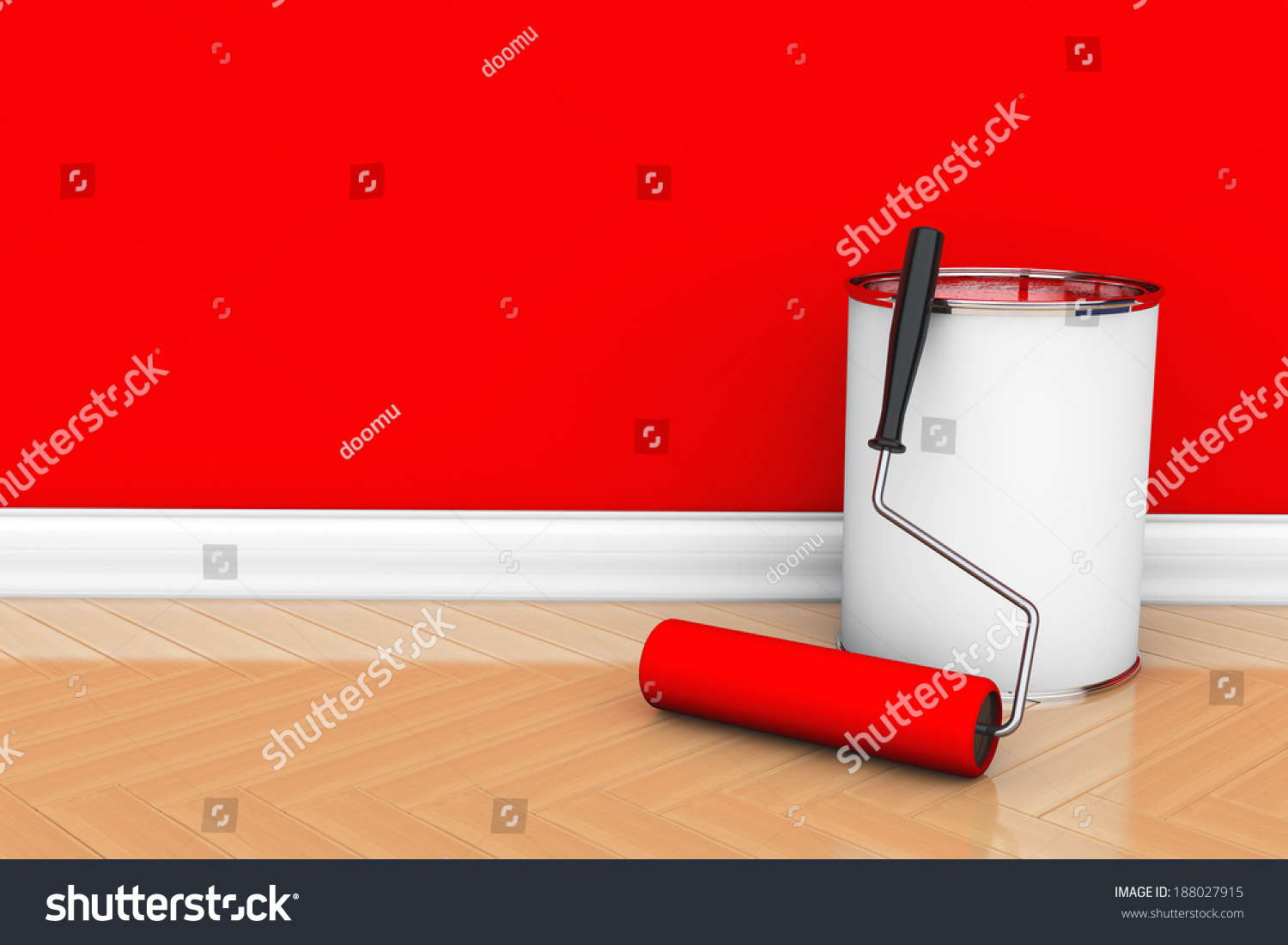 Painting Walls Red Color Paint Can Stock Illustration 188027915