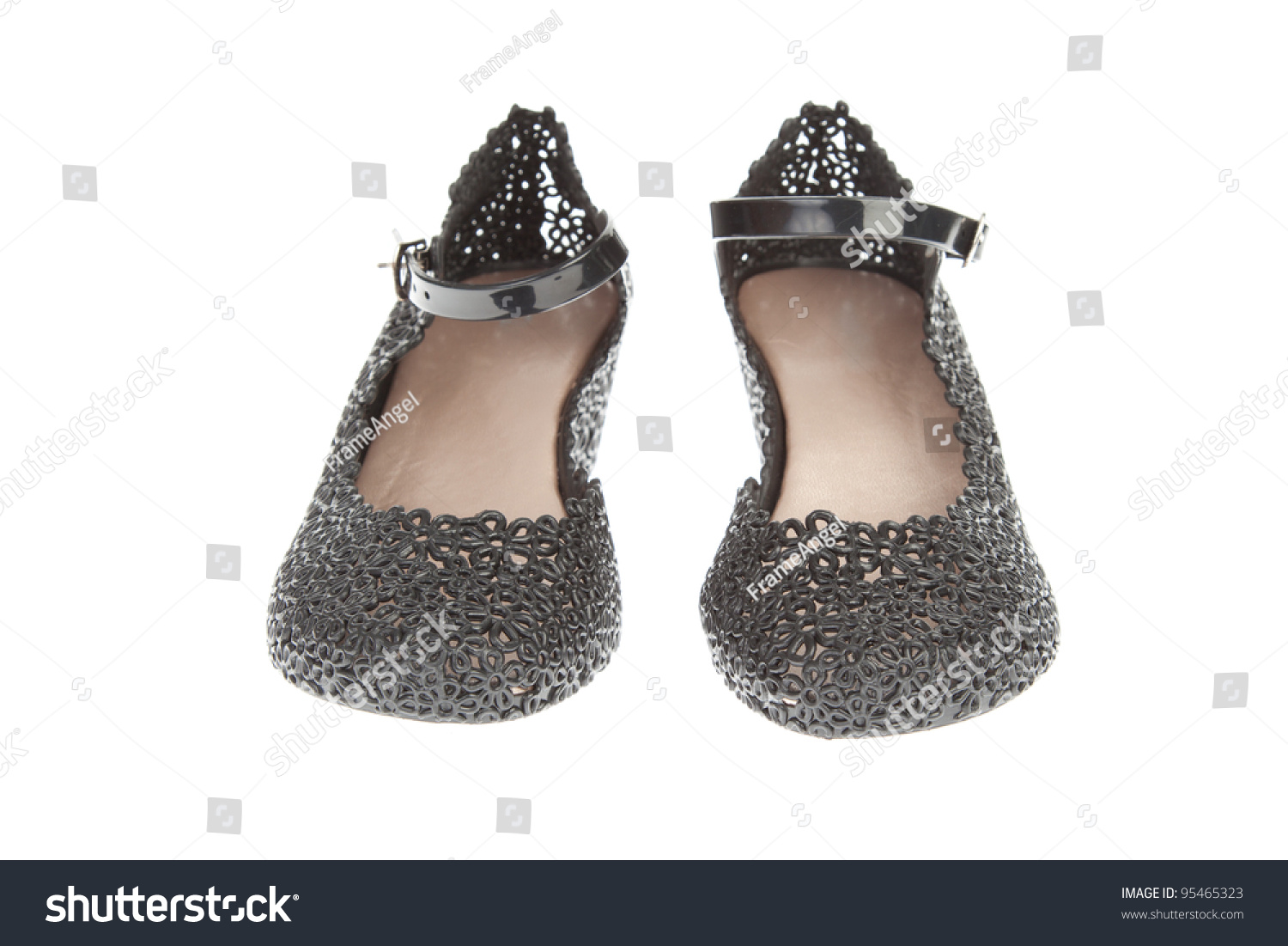 Pair Of Black Rubber Platform Shoes On White Background Stock Photo ...