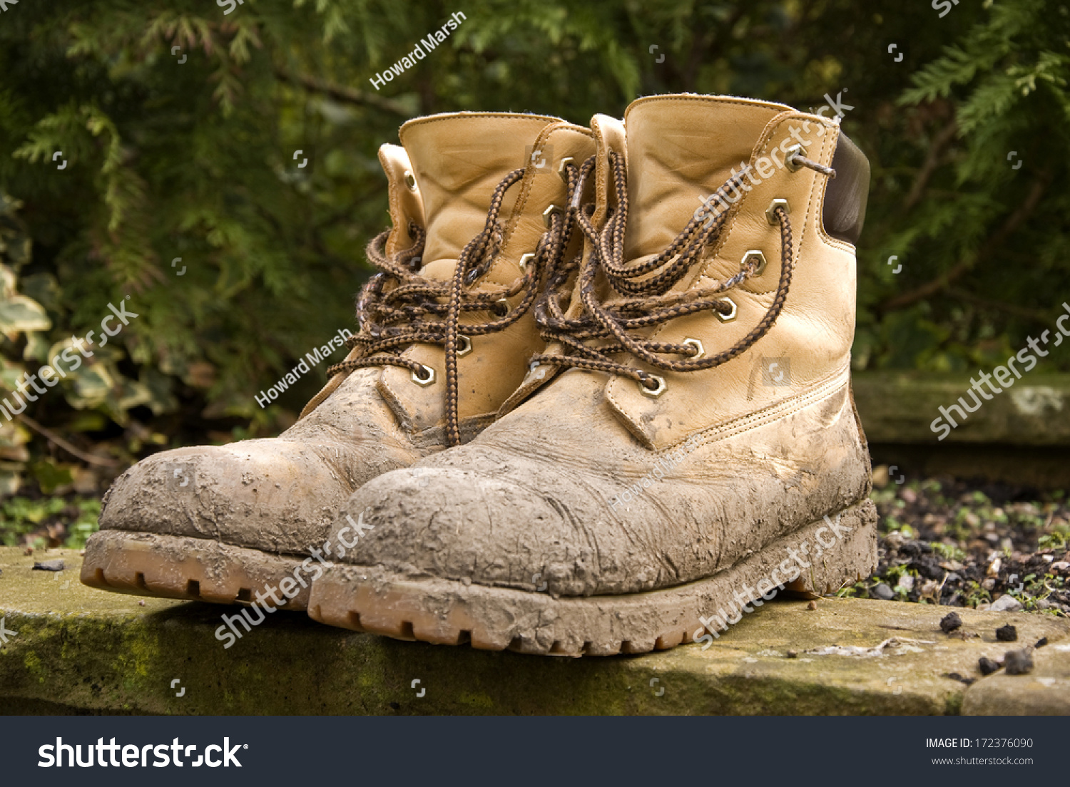 Pair Of Dirty Work Boots. Stock Photo 172376090 : Shutterstock